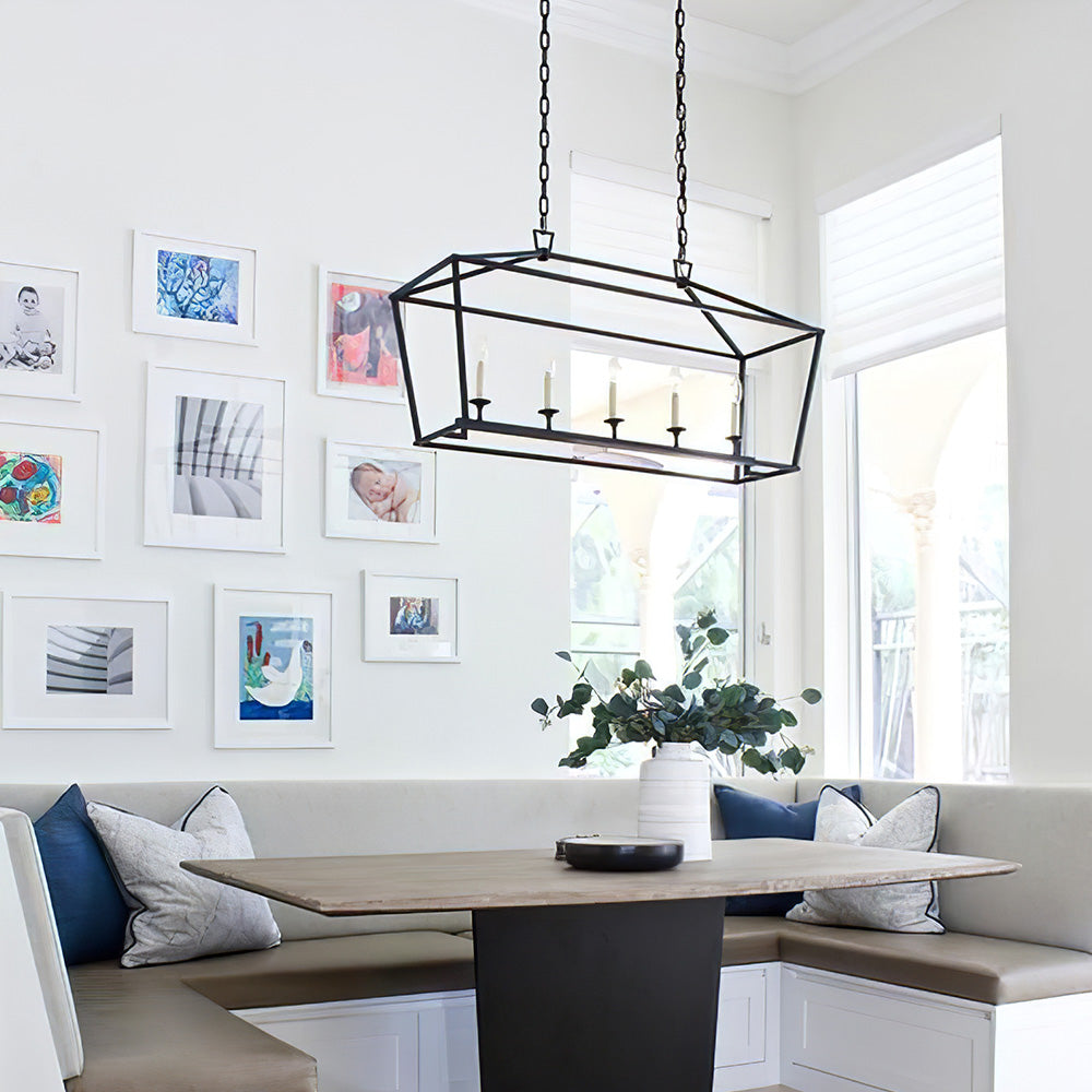 Gold Rectangular Lantern Linear Chandelier - Cueteks