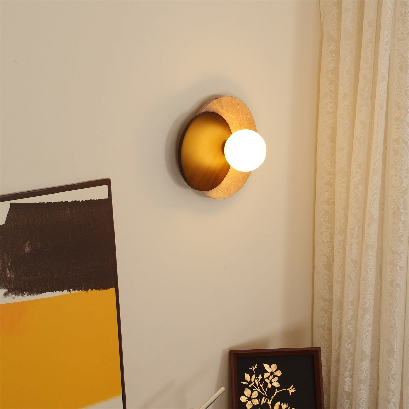 Partial Eclipse Wood & Stone Wall Light - Cueteks