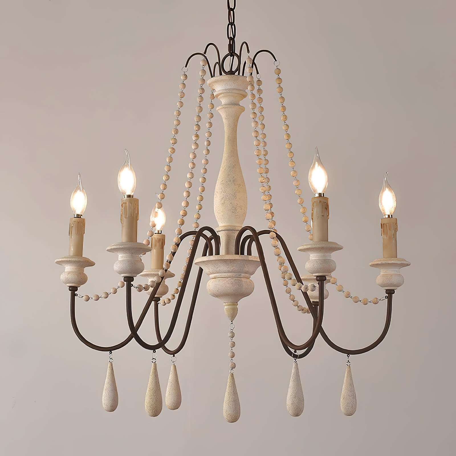 Rustic Beaded Candle Chandelier - Cueteks