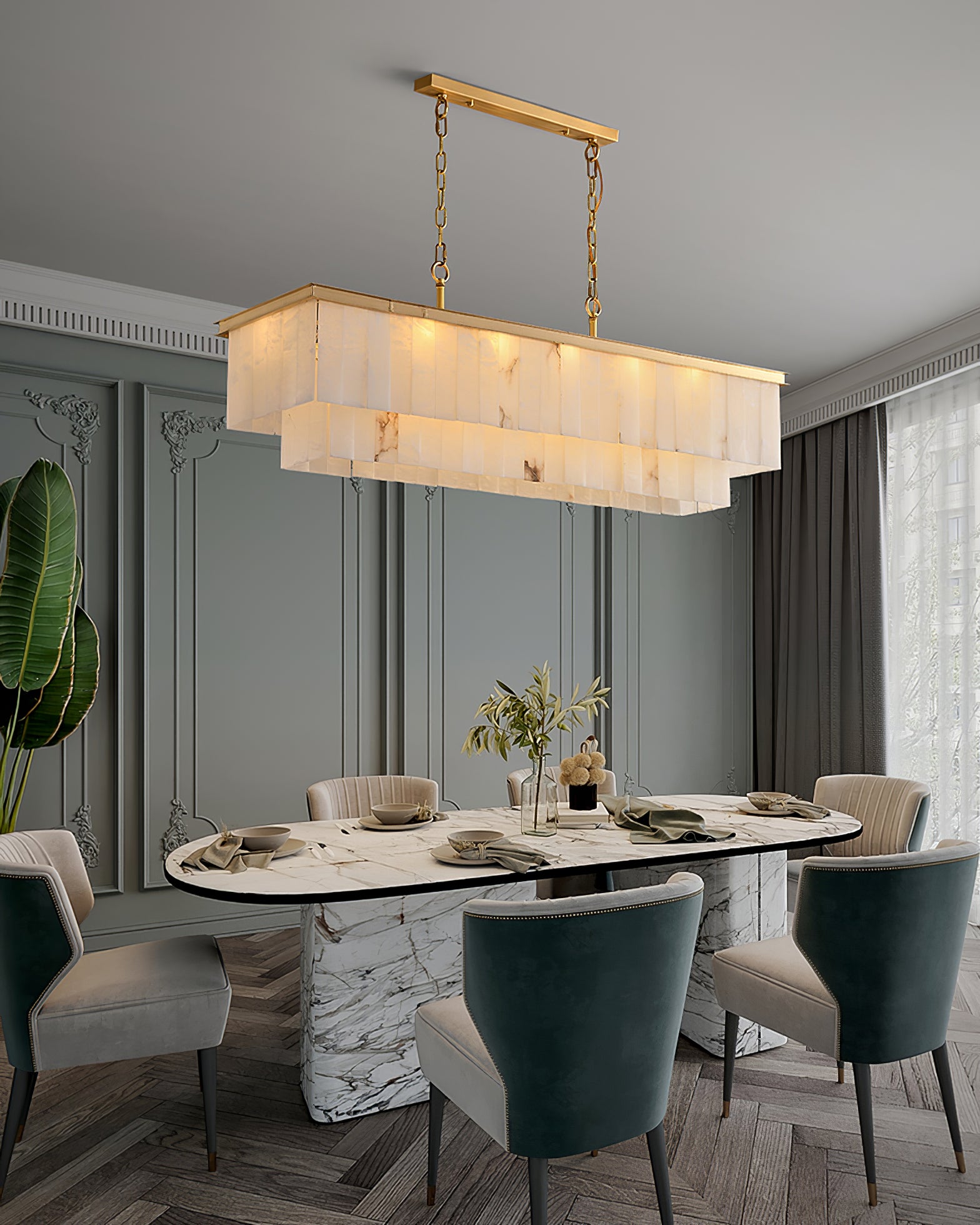 Alabaster multi-layered circular chandelier - Cueteks