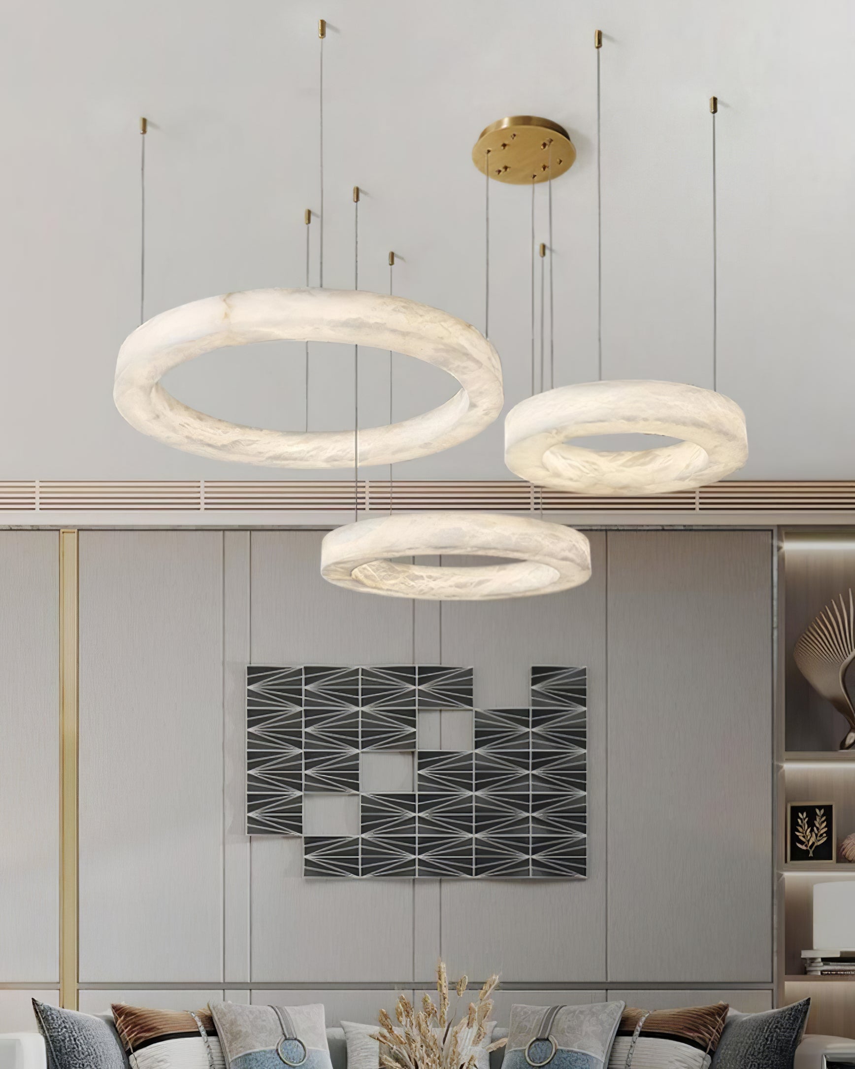 Triple Ring Alabaster Pendant Light - Cueteks
