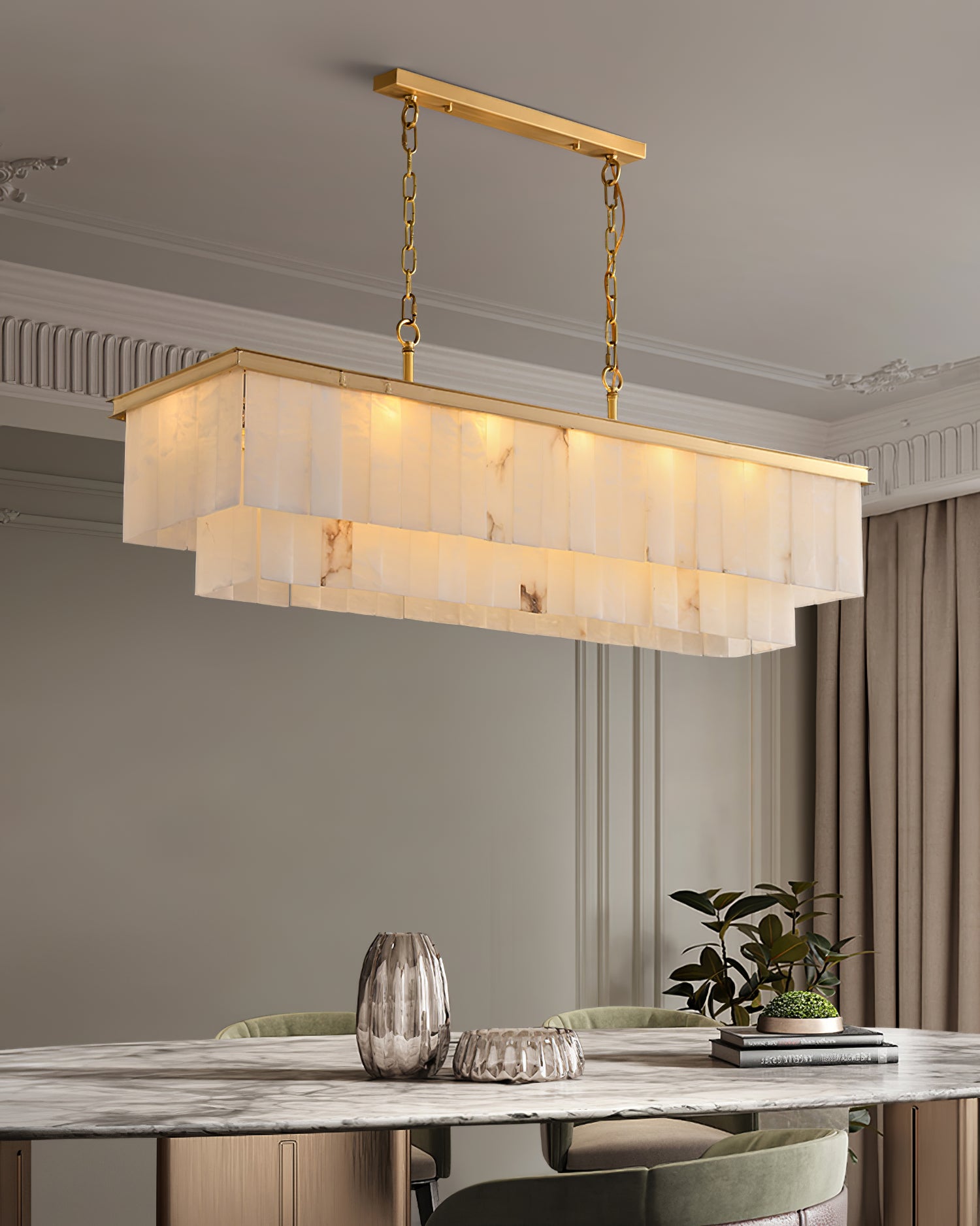Alabaster multi-layered circular chandelier - Cueteks