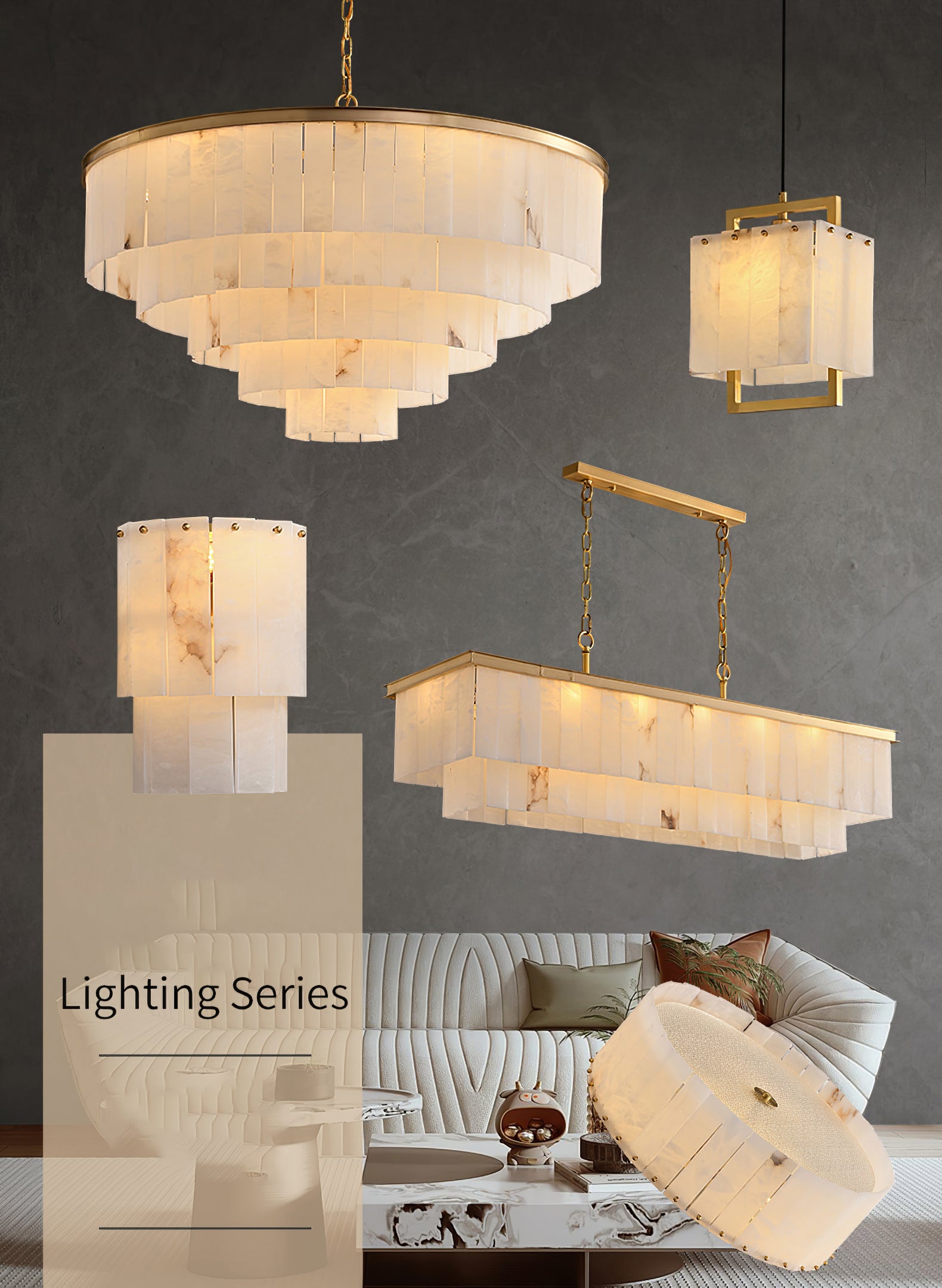 Alabaster multi-layered circular chandelier - Cueteks