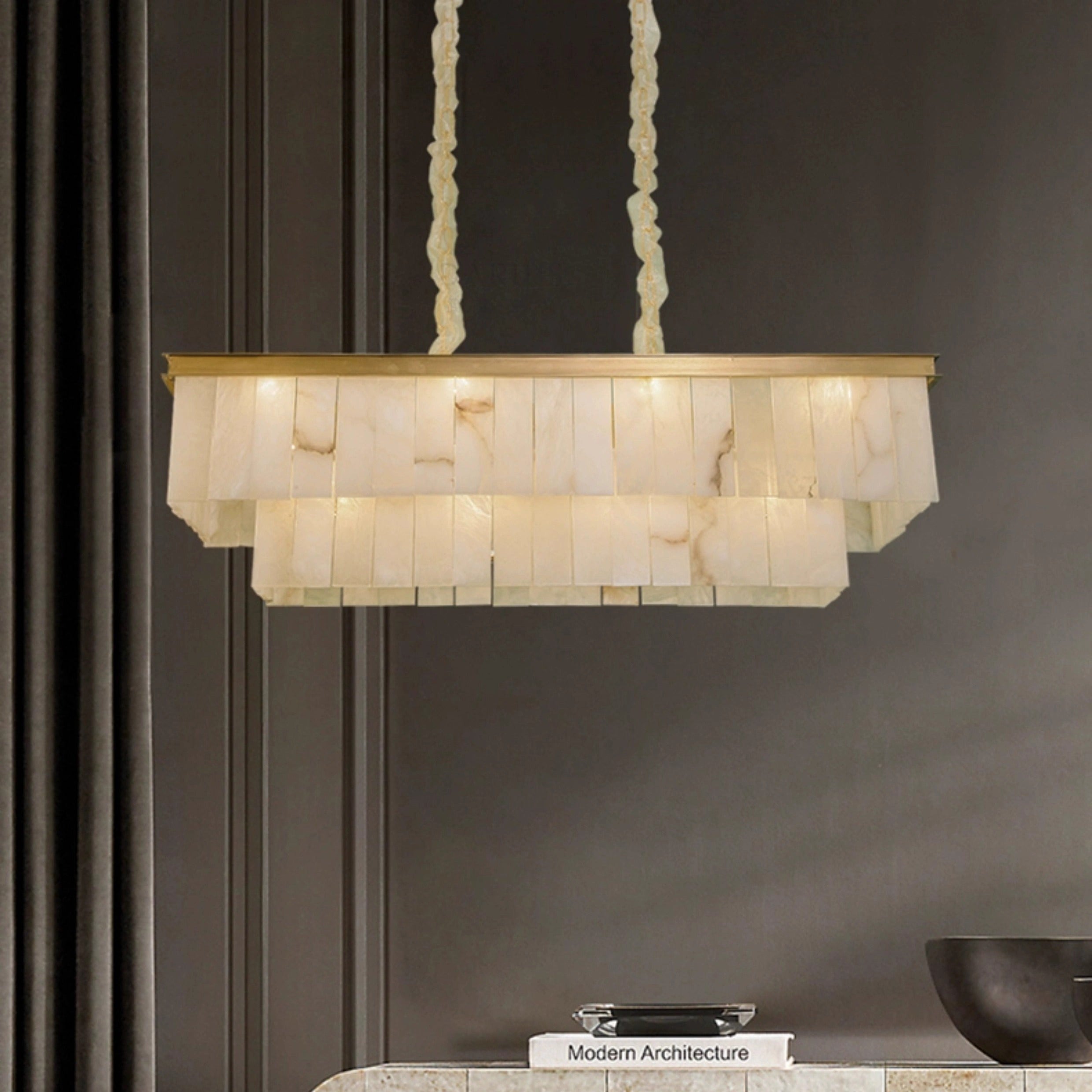 Alabaster multi-layered circular chandelier - Cueteks