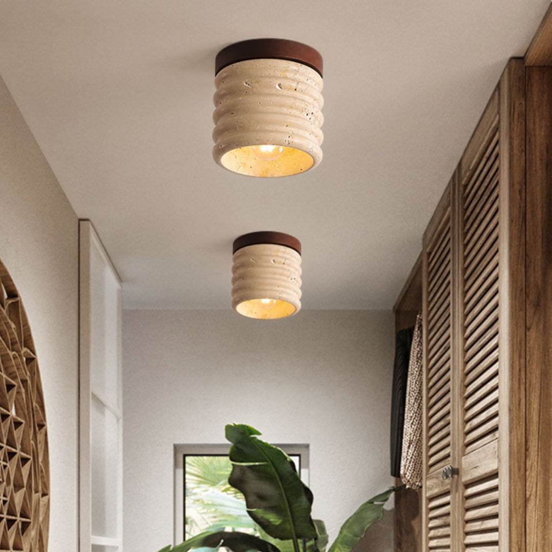 Marble Semi Flush Cylindrical Ceiling Light - Cueteks