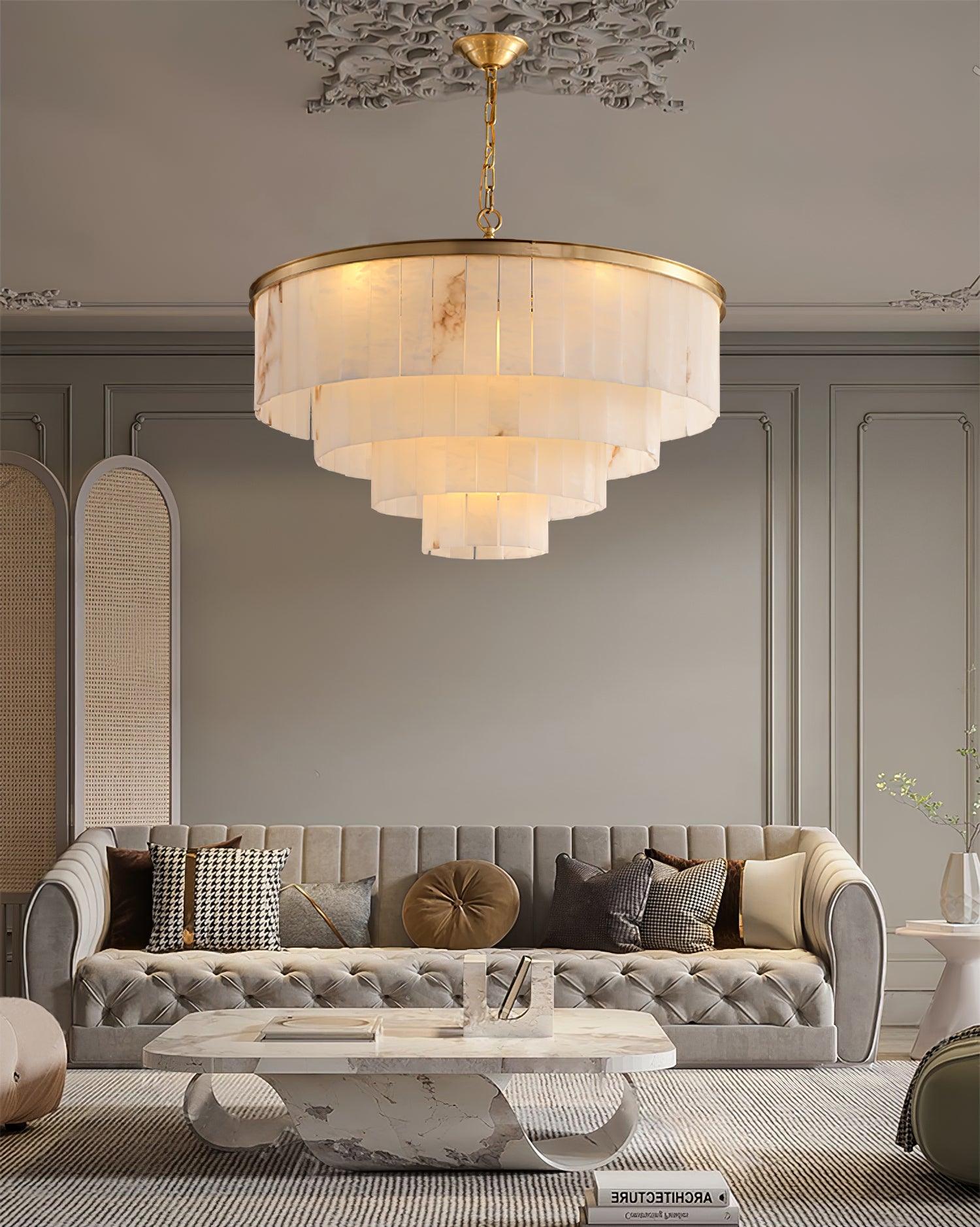 Alabaster multi-layered circular chandelier - Cueteks
