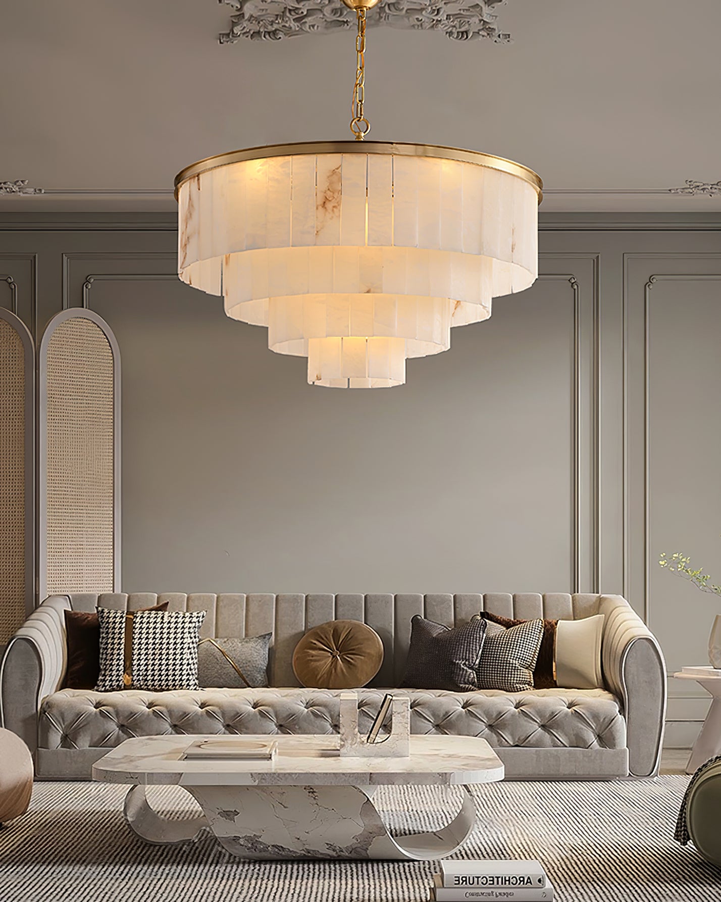Alabaster multi-layered circular chandelier - Cueteks