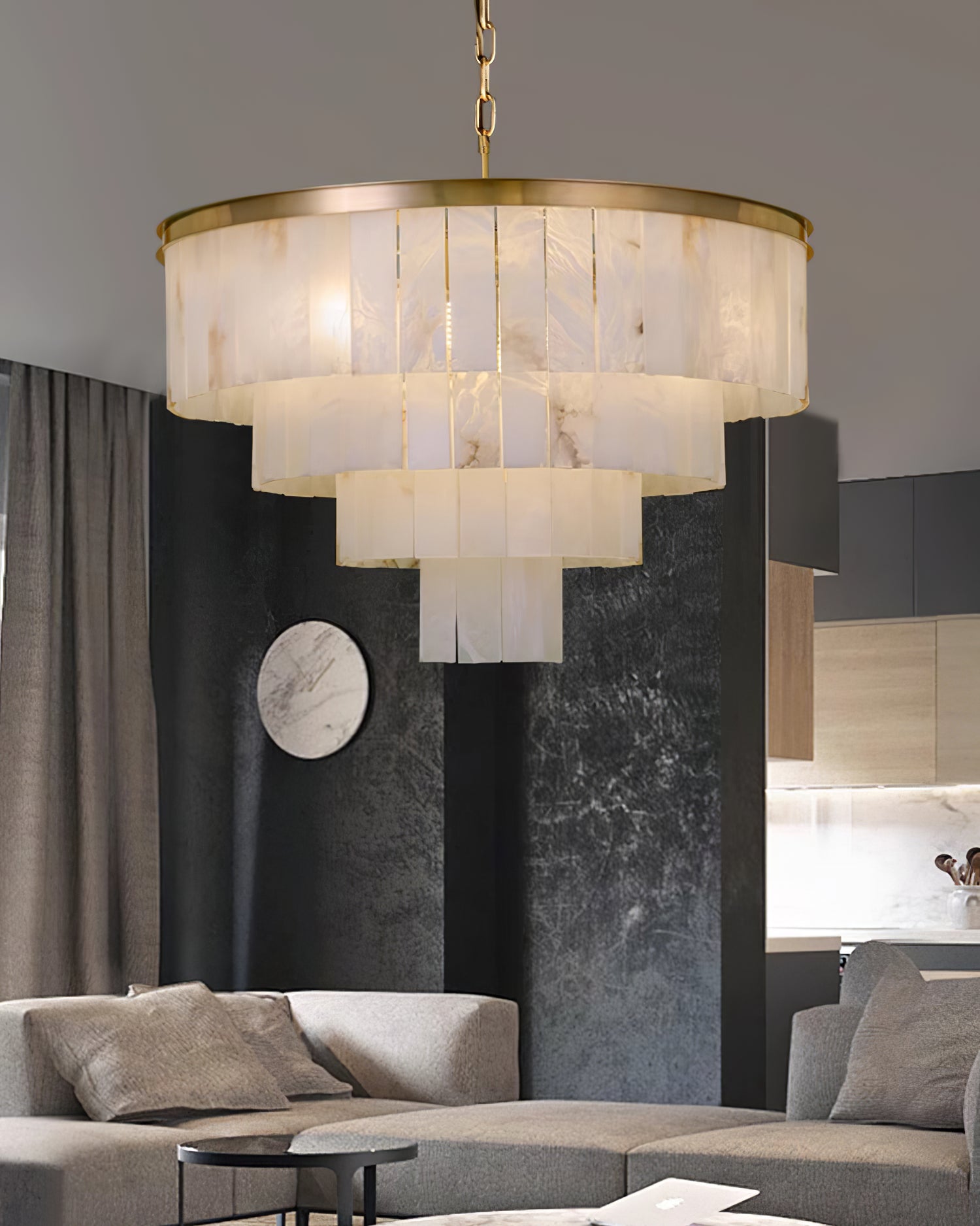 Alabaster multi-layered circular chandelier - Cueteks