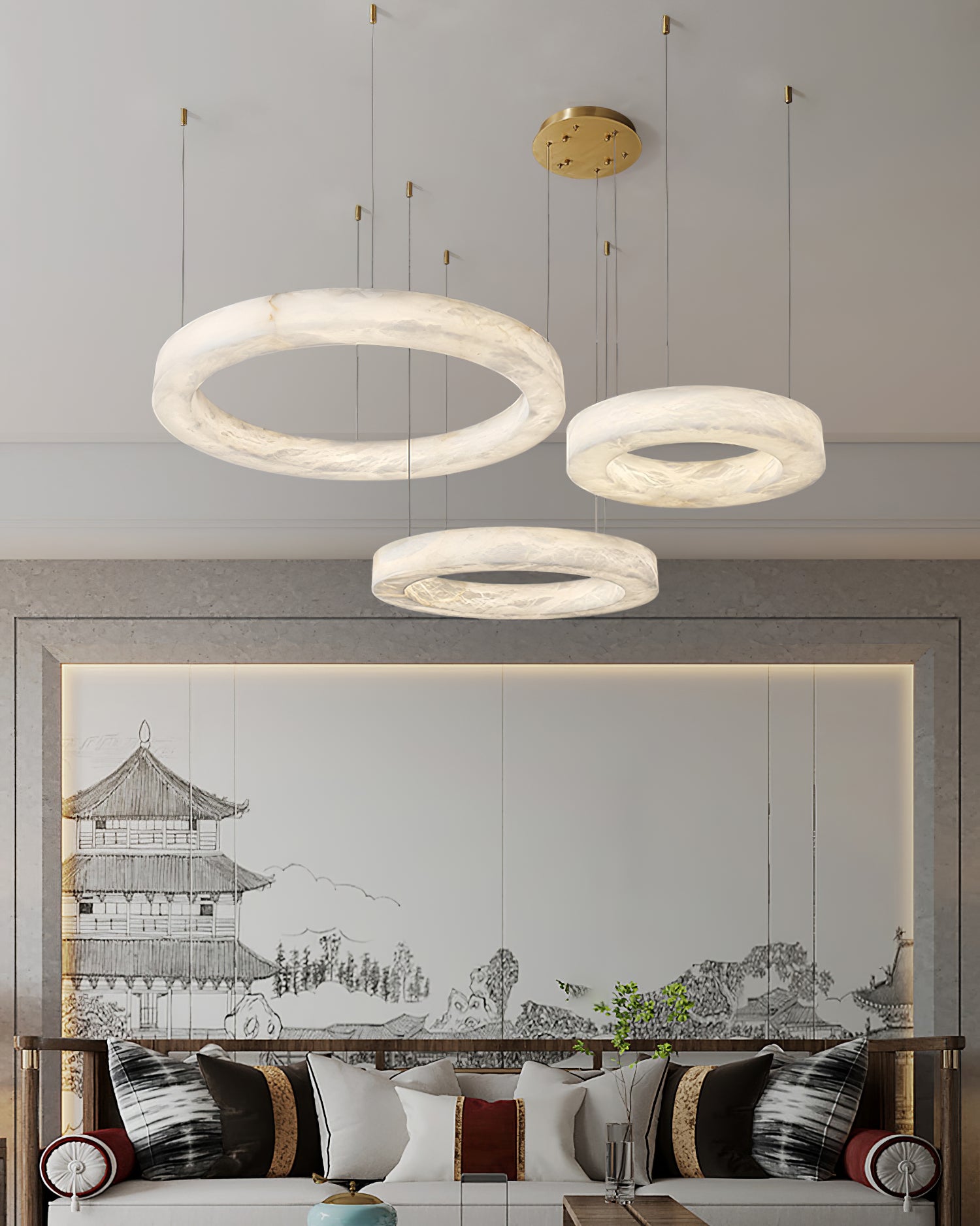 Triple Ring Alabaster Pendant Light - Cueteks
