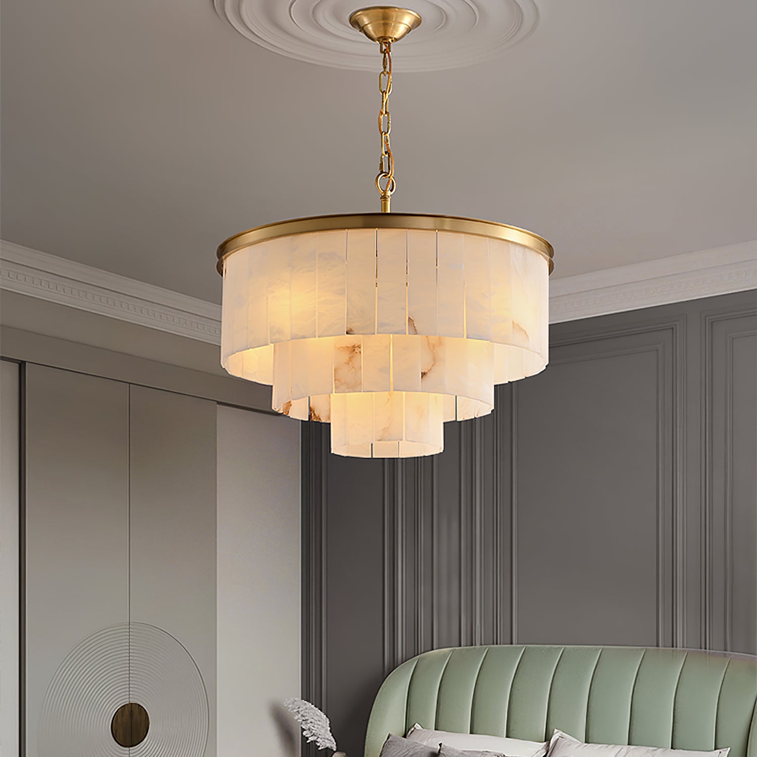 Alabaster multi-layered circular chandelier - Cueteks
