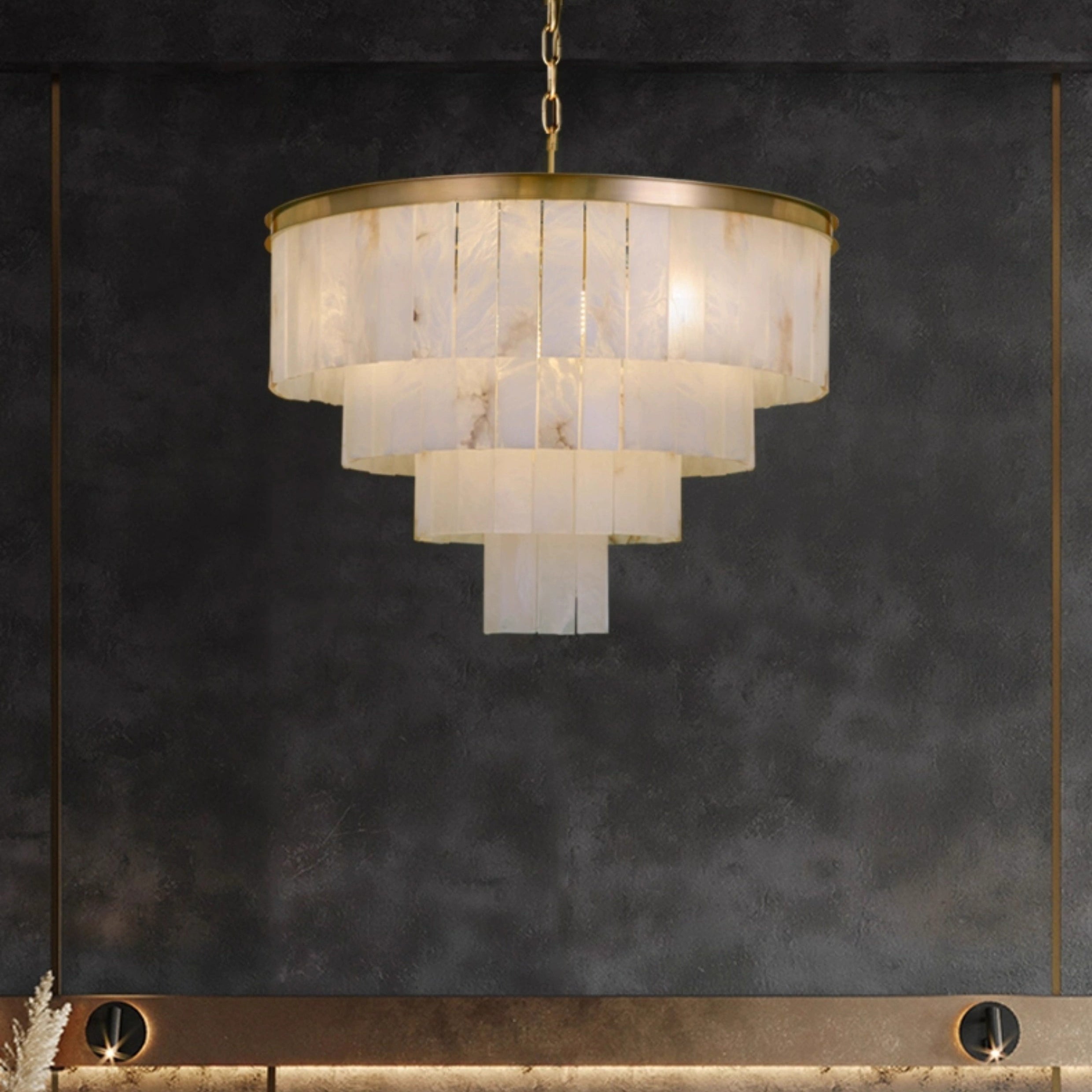 Alabaster multi-layered circular chandelier - Cueteks