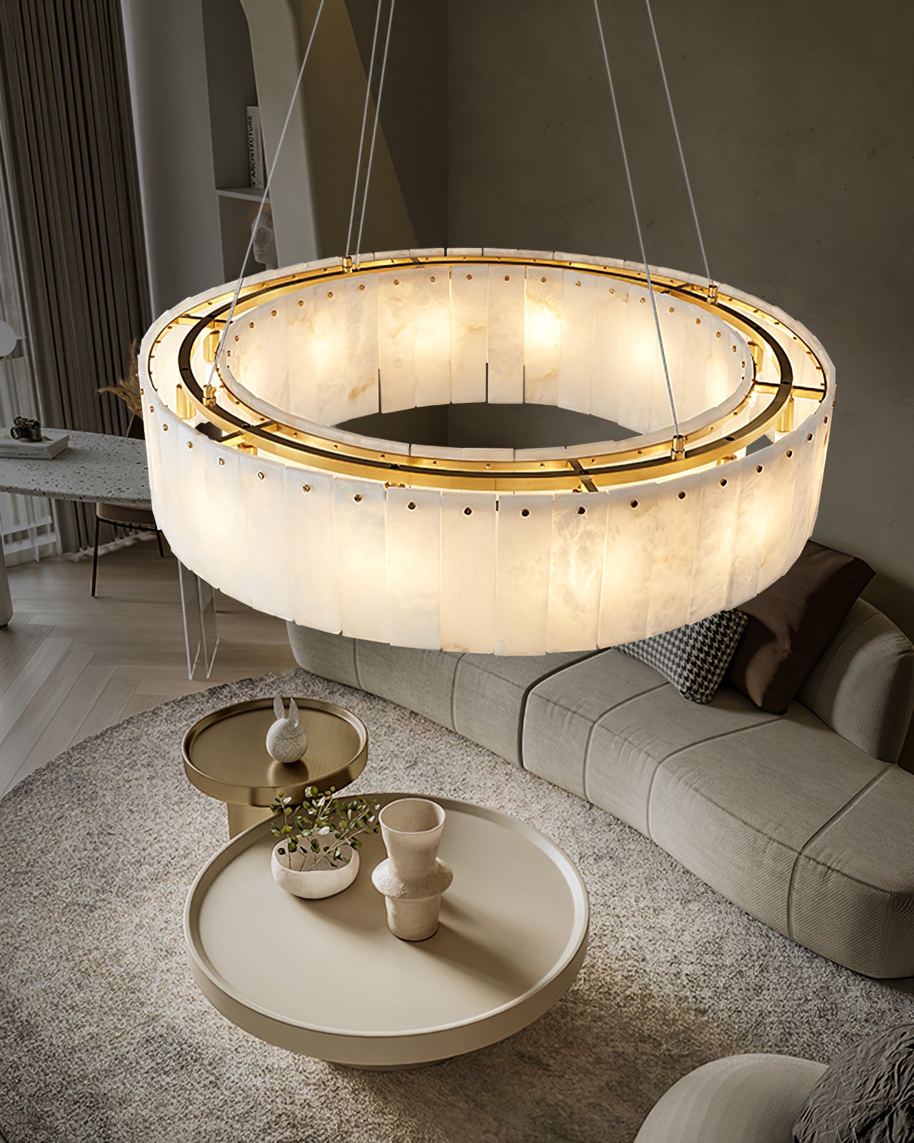 Alabaster multi-layered circular chandelier - Cueteks