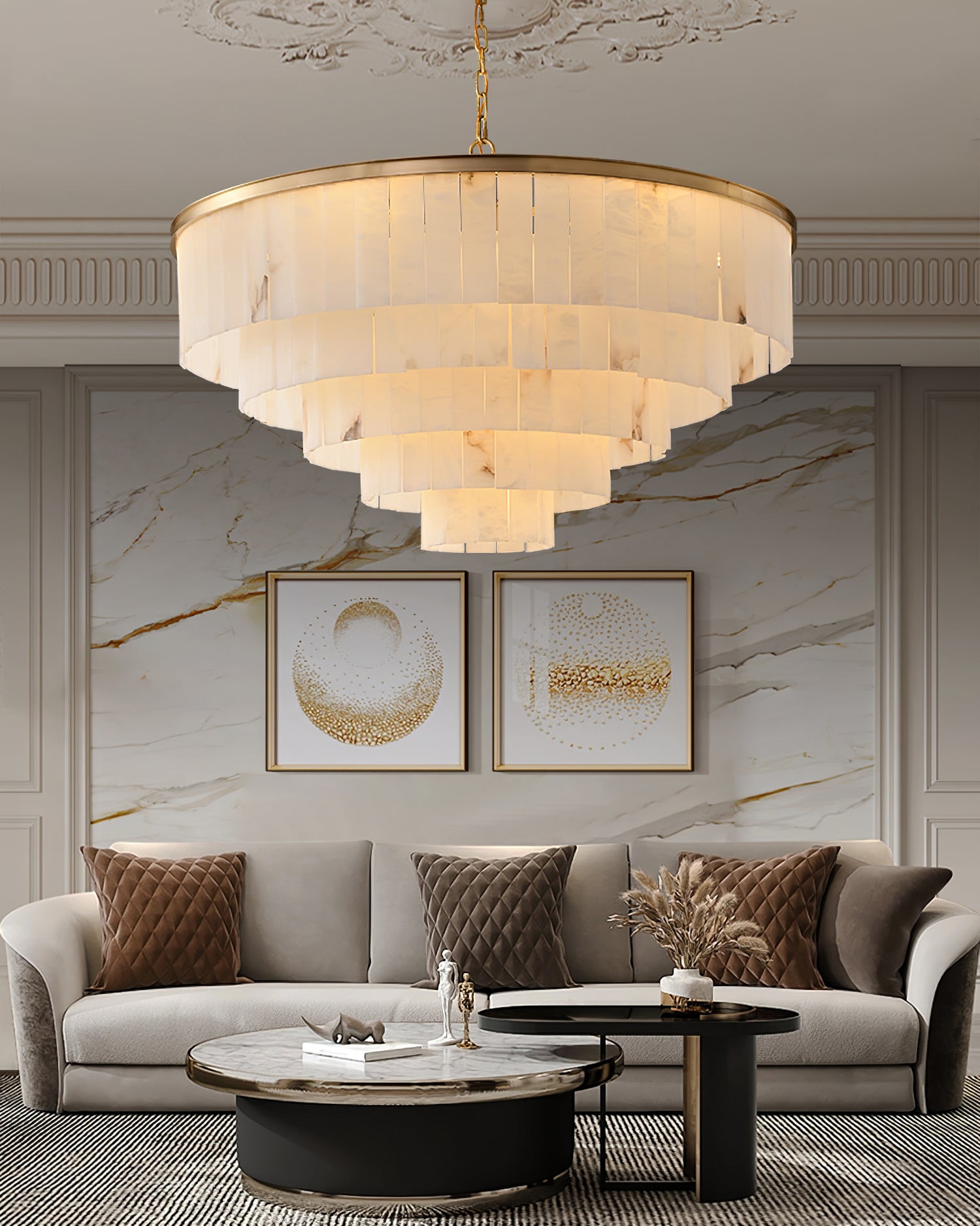 Alabaster multi-layered circular chandelier - Cueteks