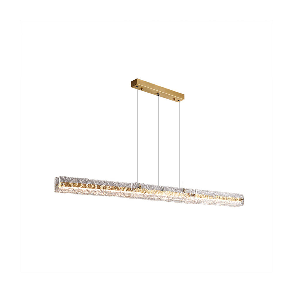 Isolated Capuccio gold-toned linear glass pendant with rectangular canopy and thin suspension lines on white