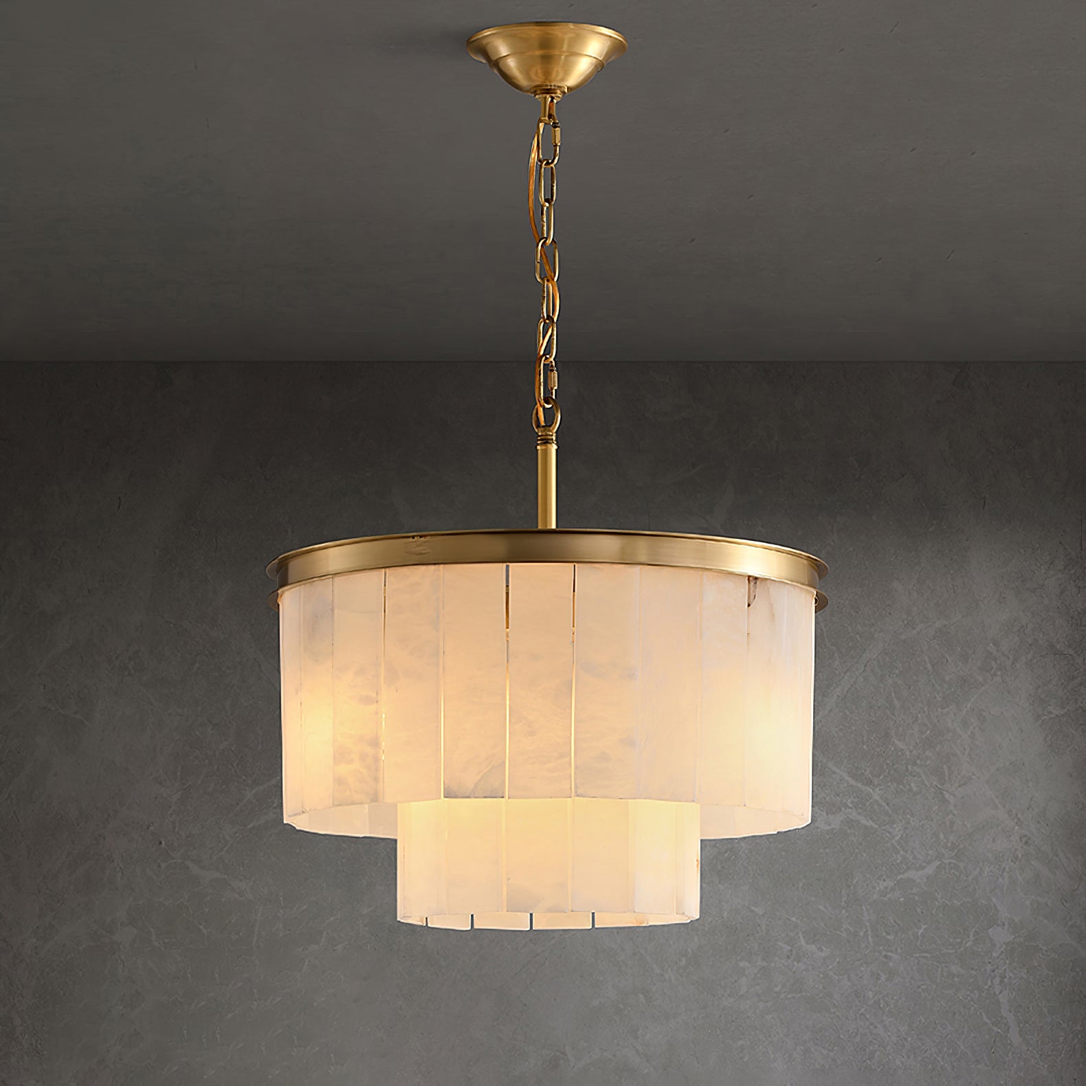 Alabaster multi-layered circular chandelier - Cueteks