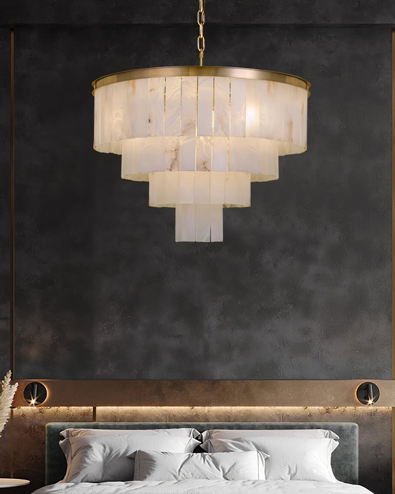 Alabaster multi-layered circular chandelier - Cueteks