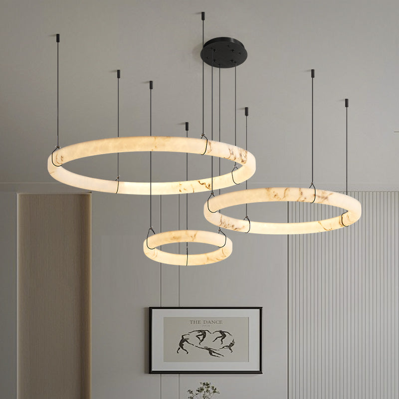 Modern Triple Ring Alabaster Pendant Light - Cueteks