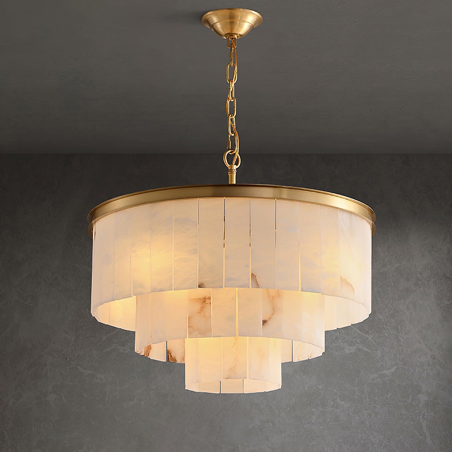 Alabaster multi-layered circular chandelier - Cueteks