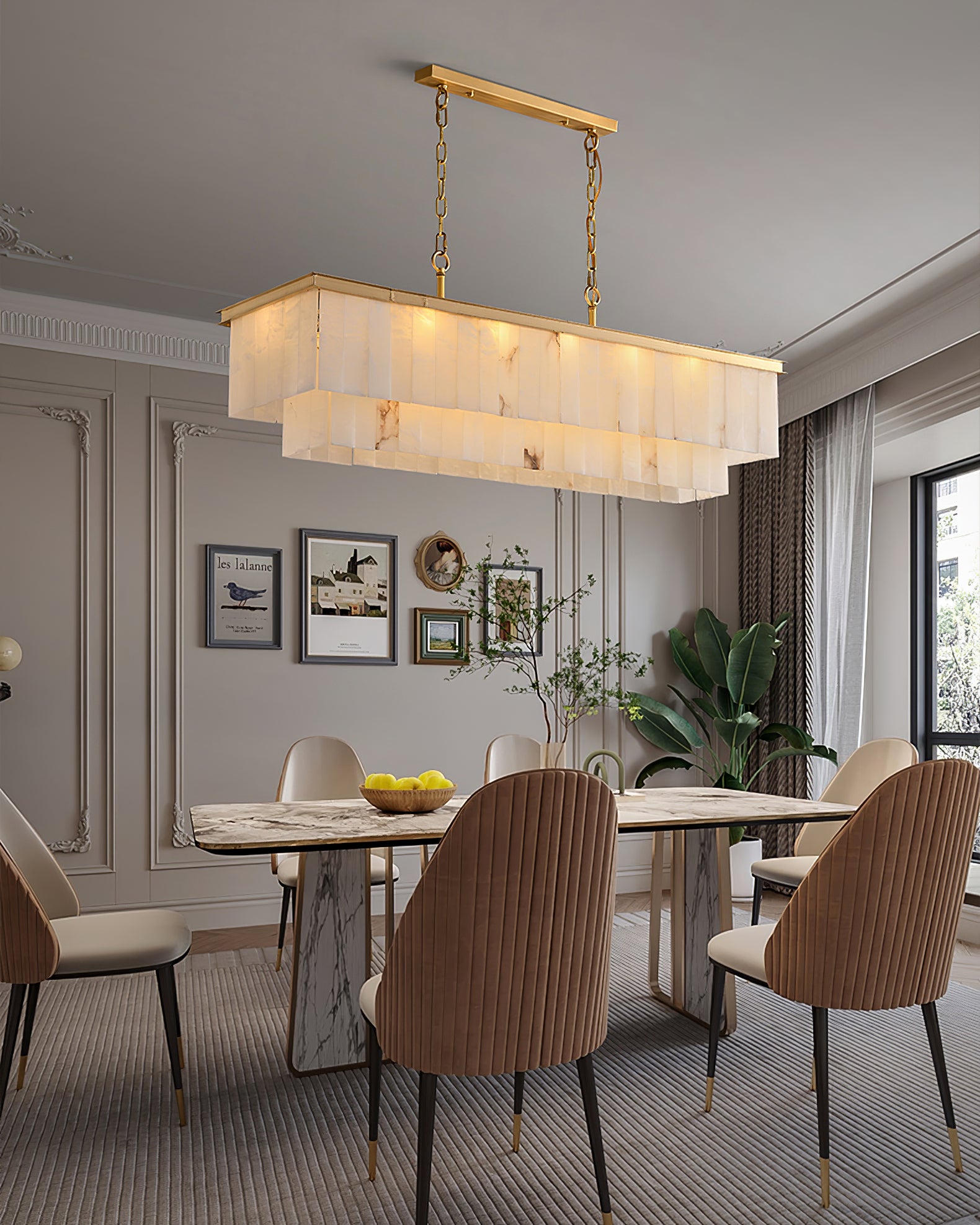 Alabaster multi-layered circular chandelier - Cueteks