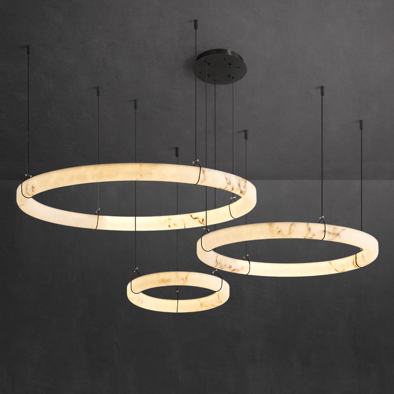 Modern Triple Ring Alabaster Pendant Light - Cueteks