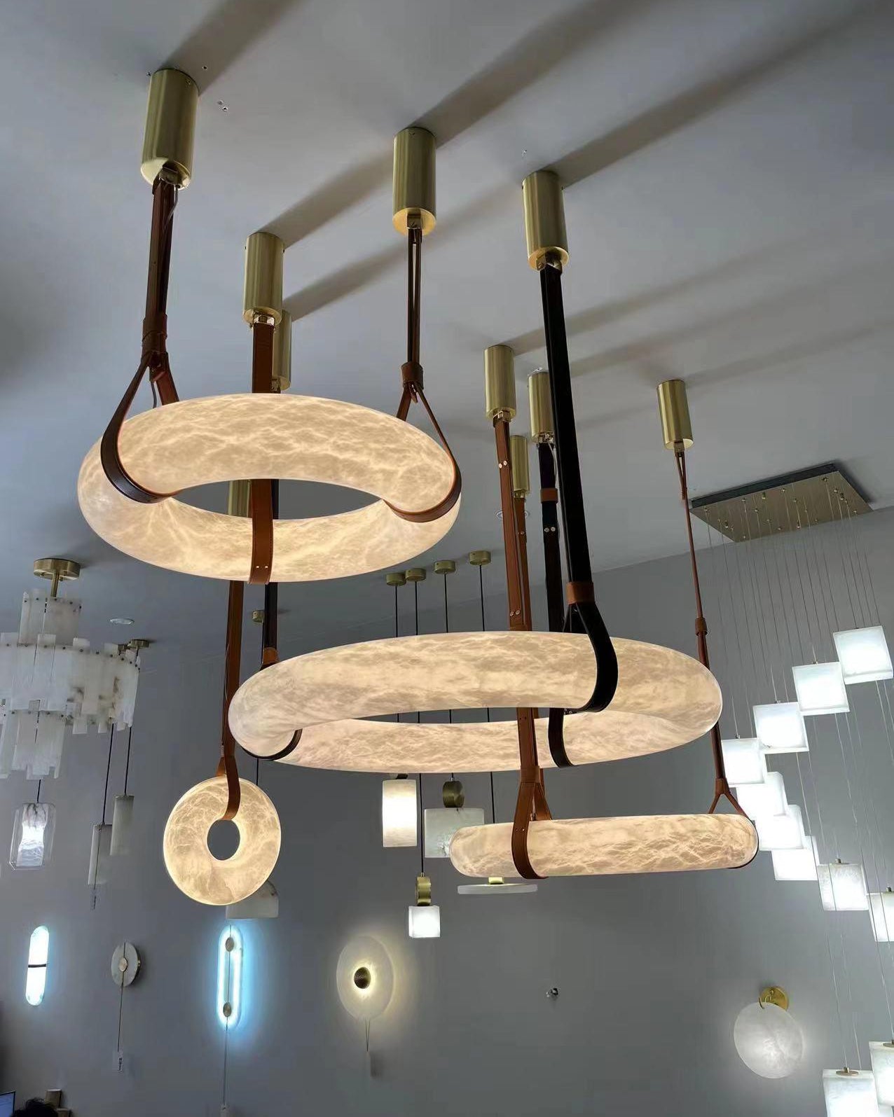 Leather Alabaster Pendant Light - Cueteks