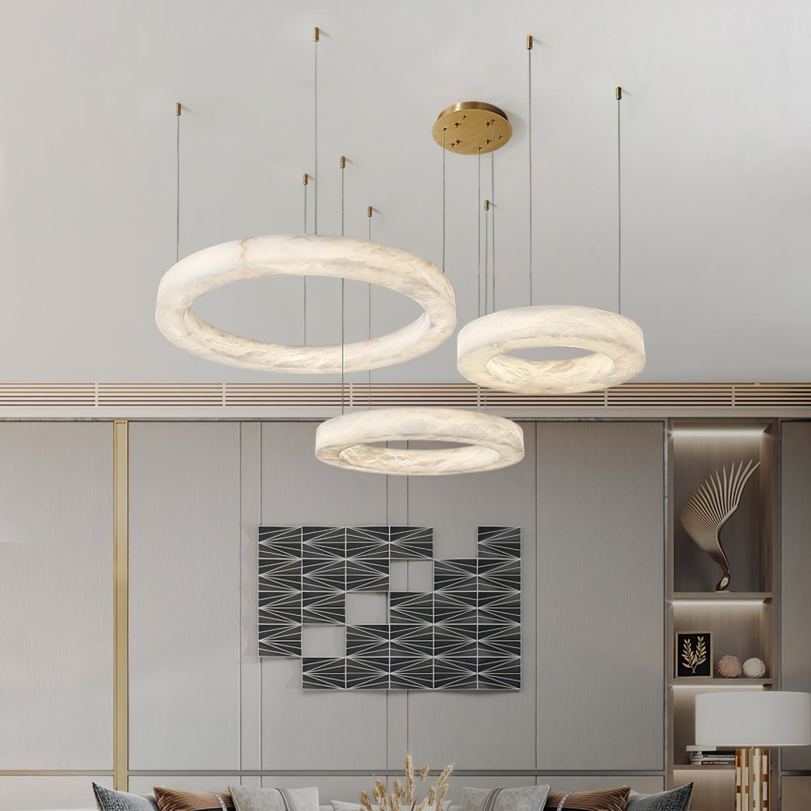 Triple Ring Alabaster Pendant Light - Cueteks