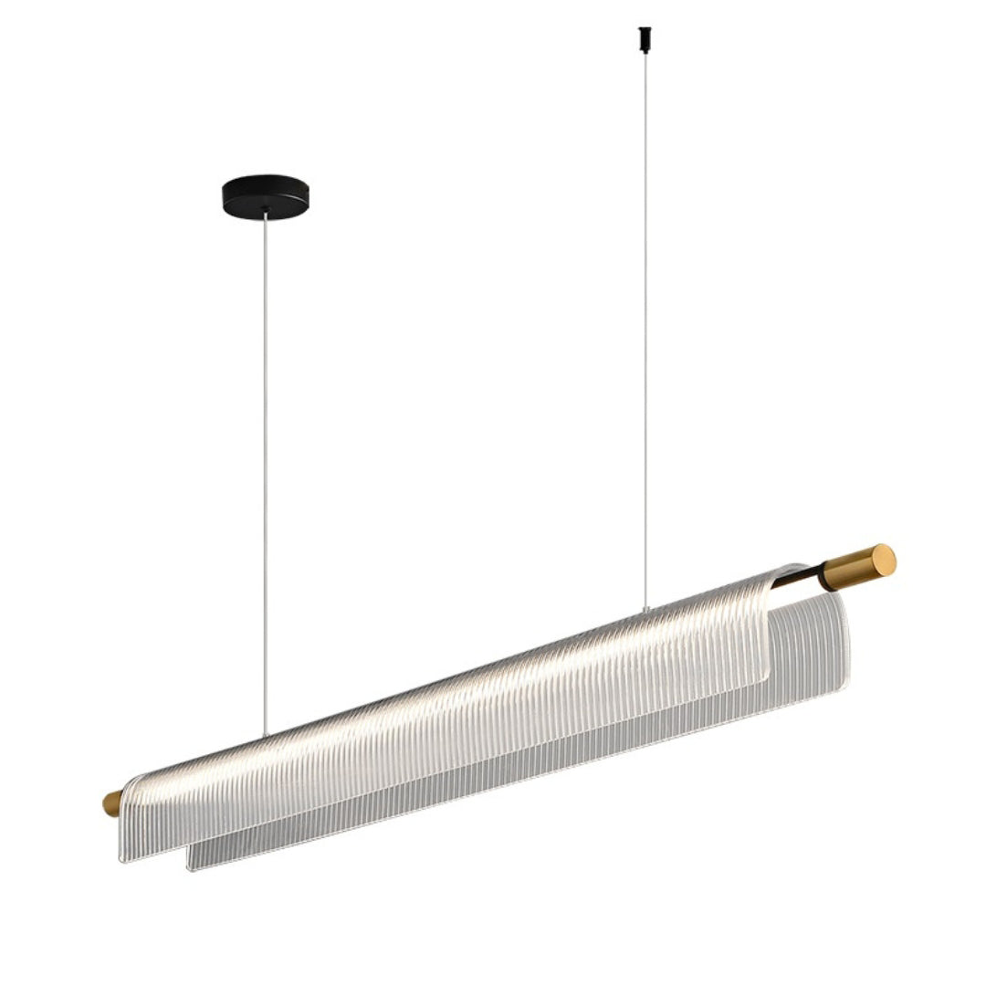 Black bar and round canopy with gold-tone ends and clear ribbed acrylic profile on white