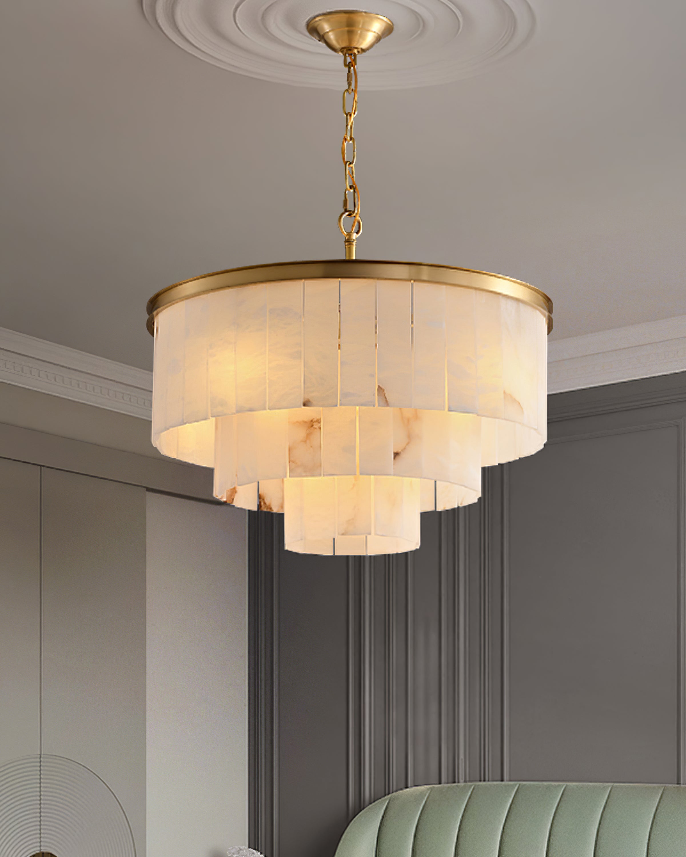 Alabaster multi-layered circular chandelier - Cueteks