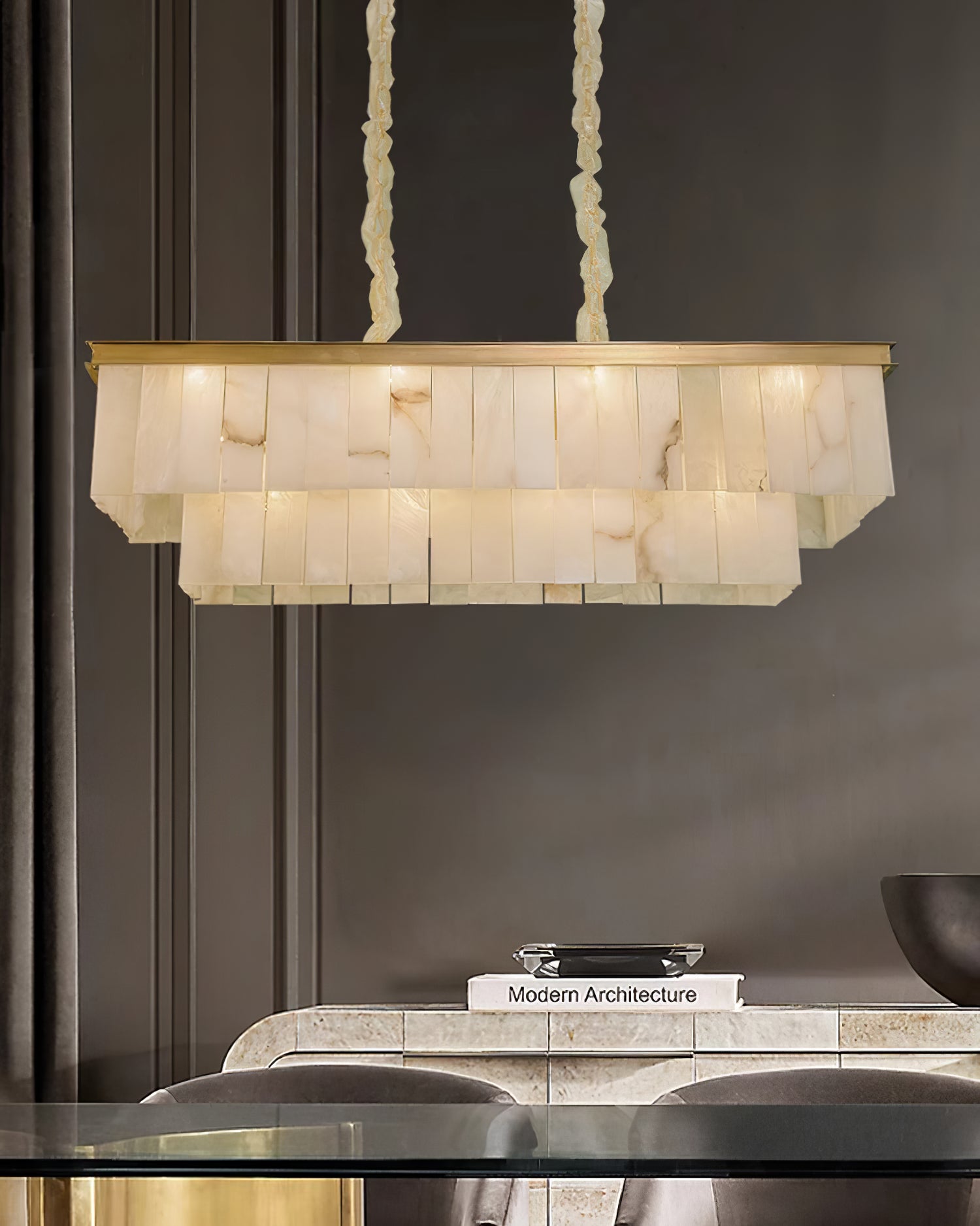 Alabaster multi-layered circular chandelier - Cueteks