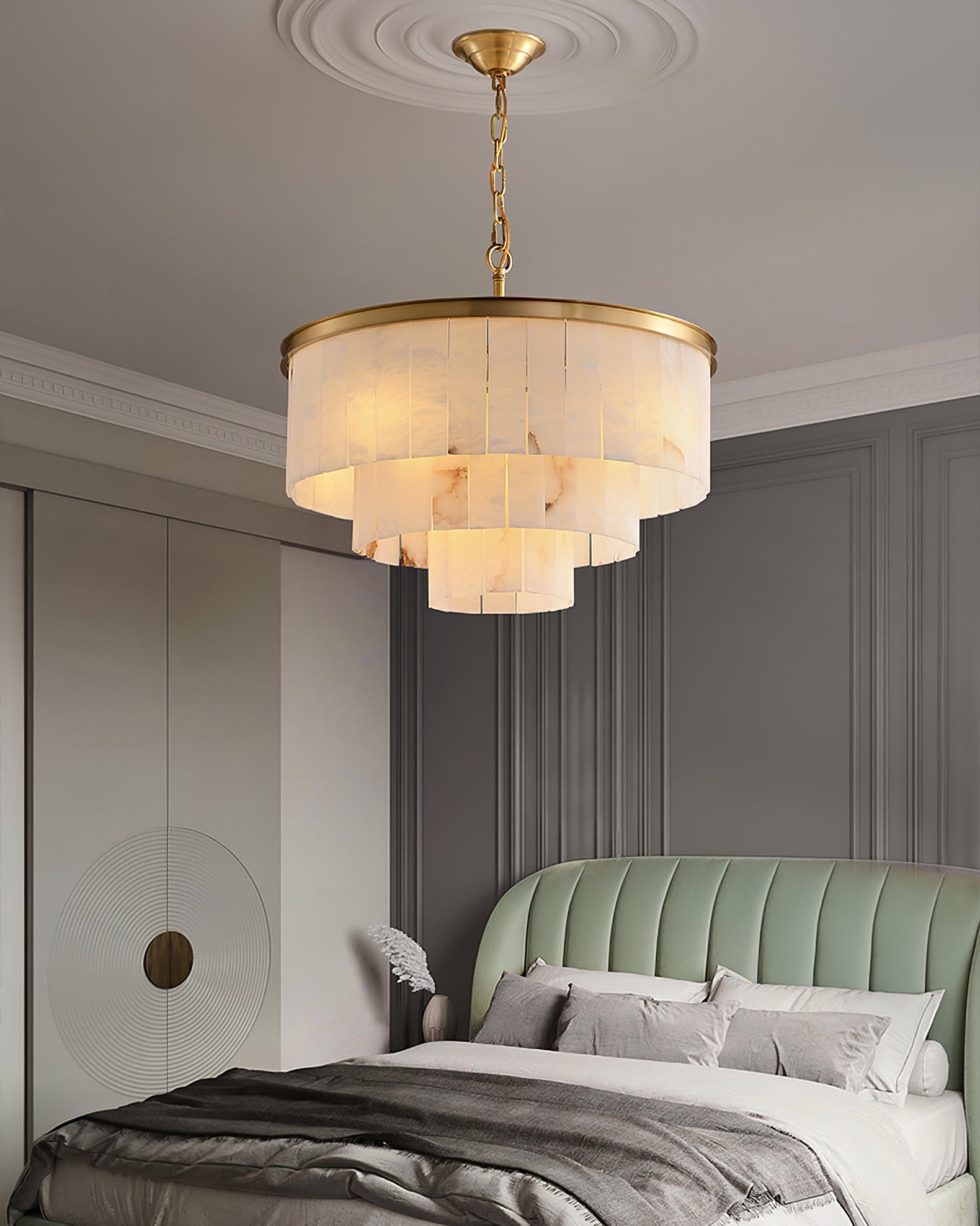 Alabaster multi-layered circular chandelier - Cueteks