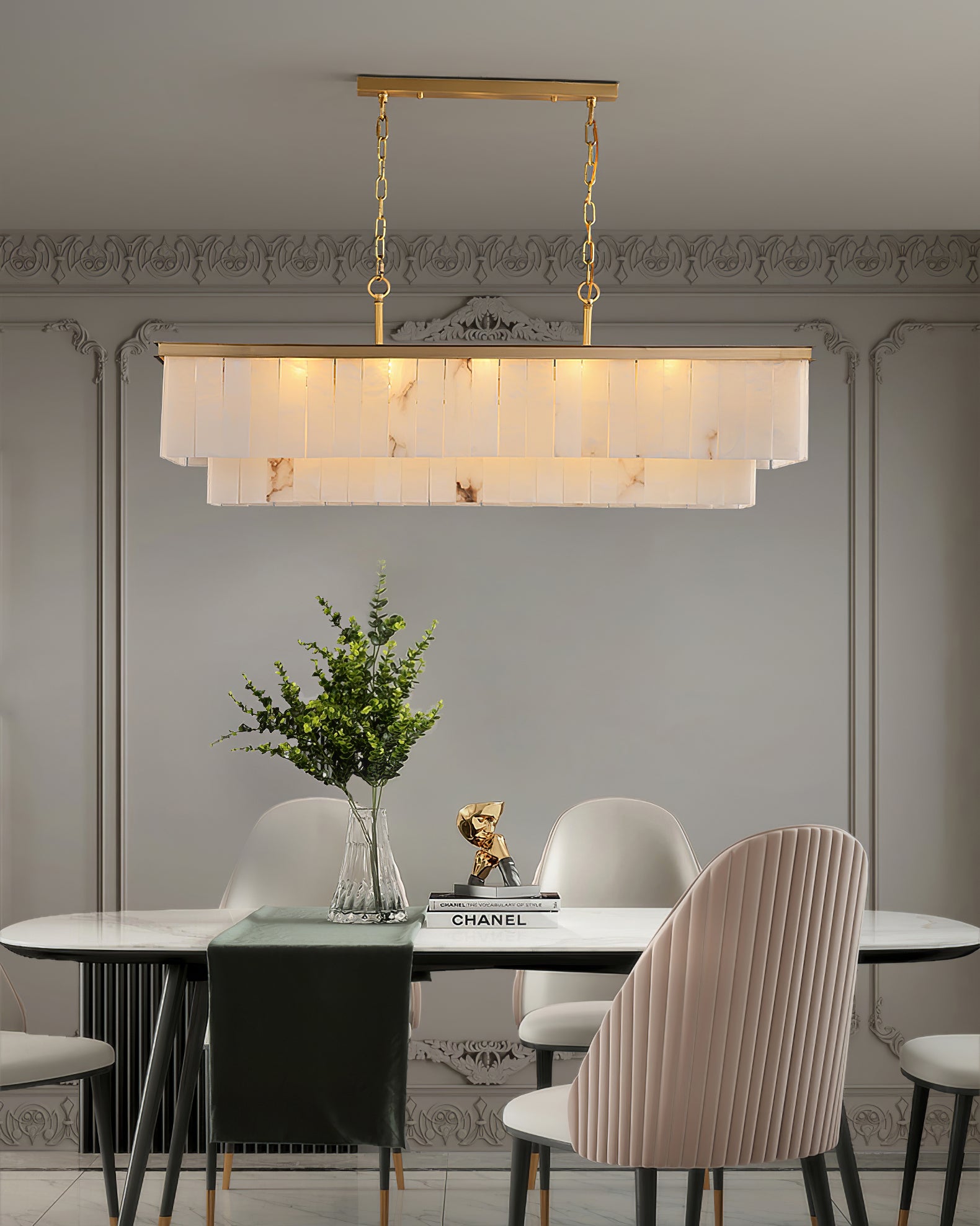 Alabaster multi-layered circular chandelier - Cueteks