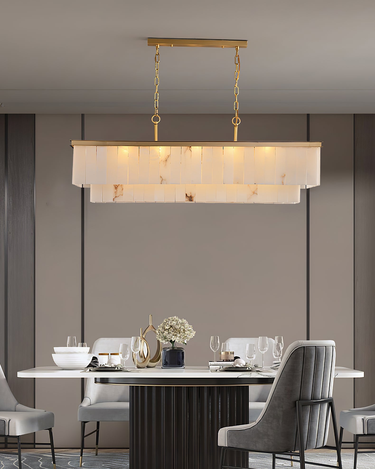 Alabaster multi-layered circular chandelier - Cueteks
