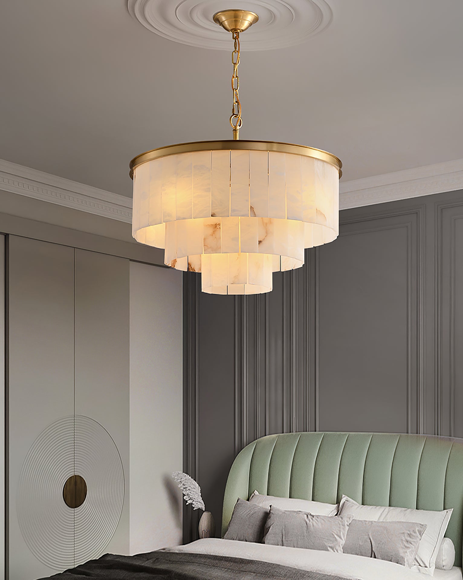 Alabaster multi-layered circular chandelier - Cueteks