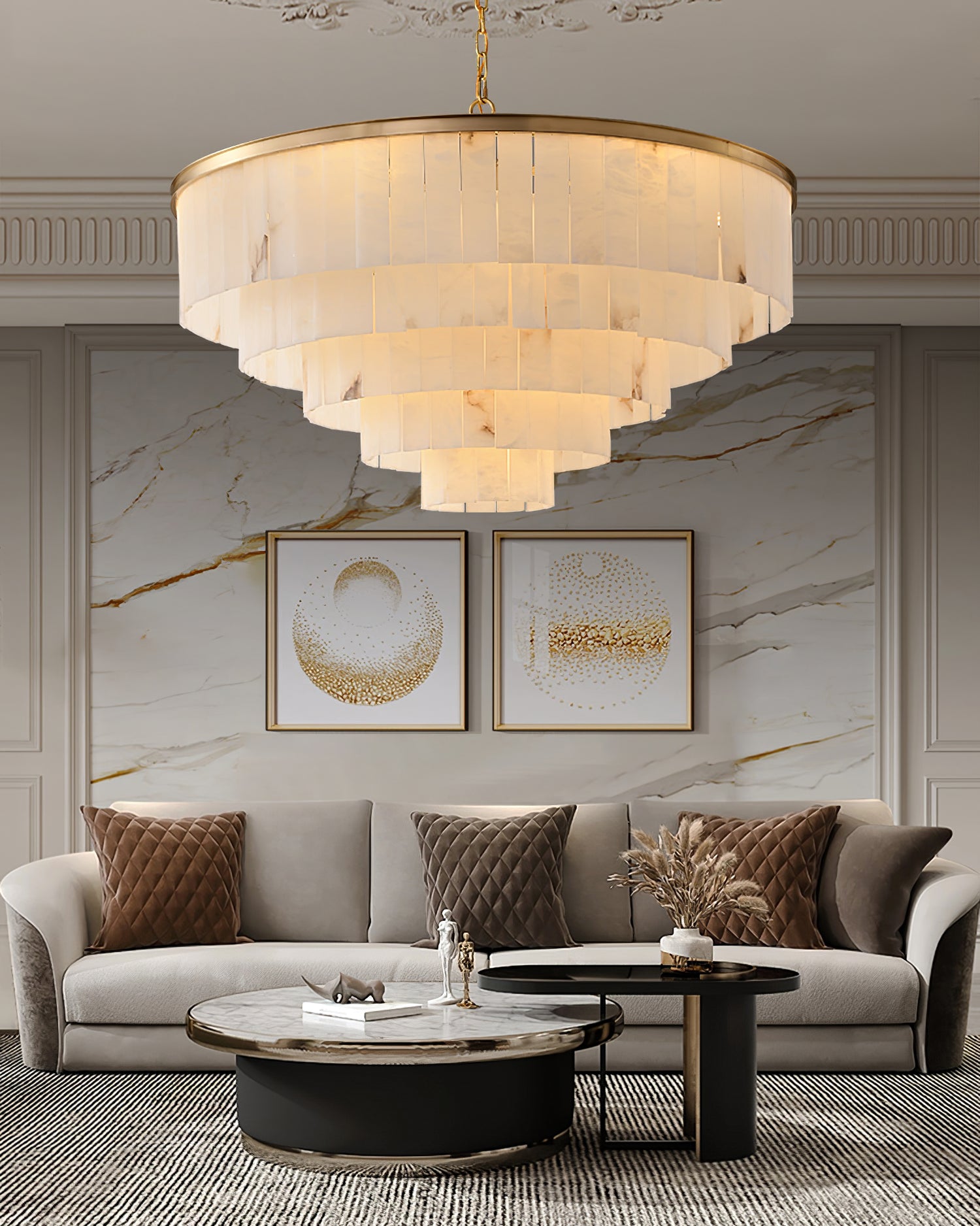 Alabaster multi-layered circular chandelier - Cueteks