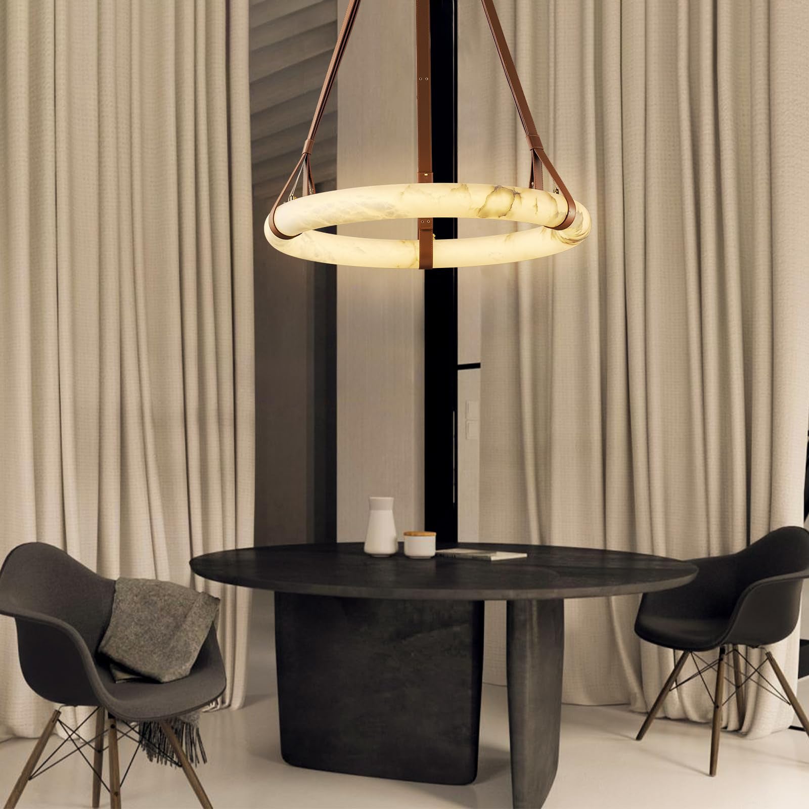 Leather Alabaster Pendant Light - Cueteks