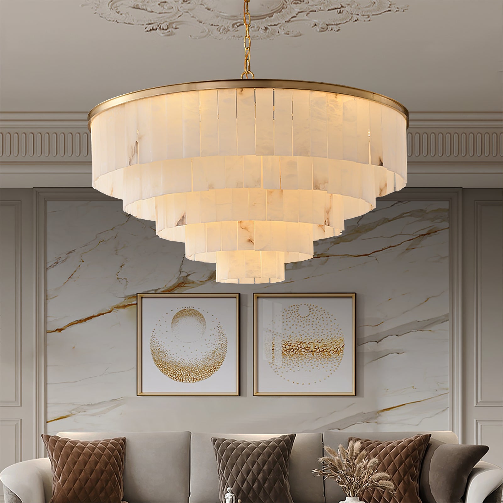 Alabaster multi-layered circular chandelier - Cueteks