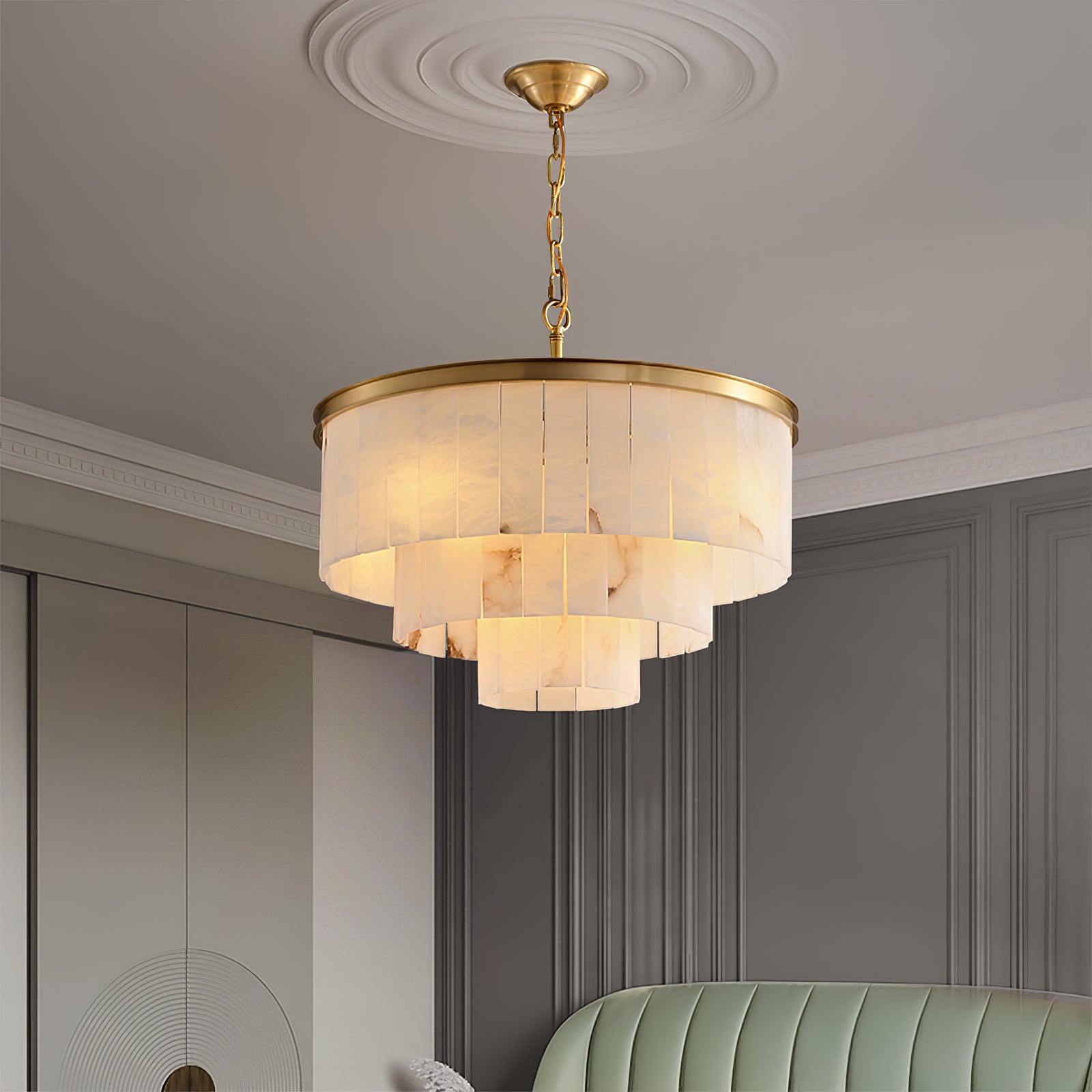 Alabaster multi-layered circular chandelier - Cueteks