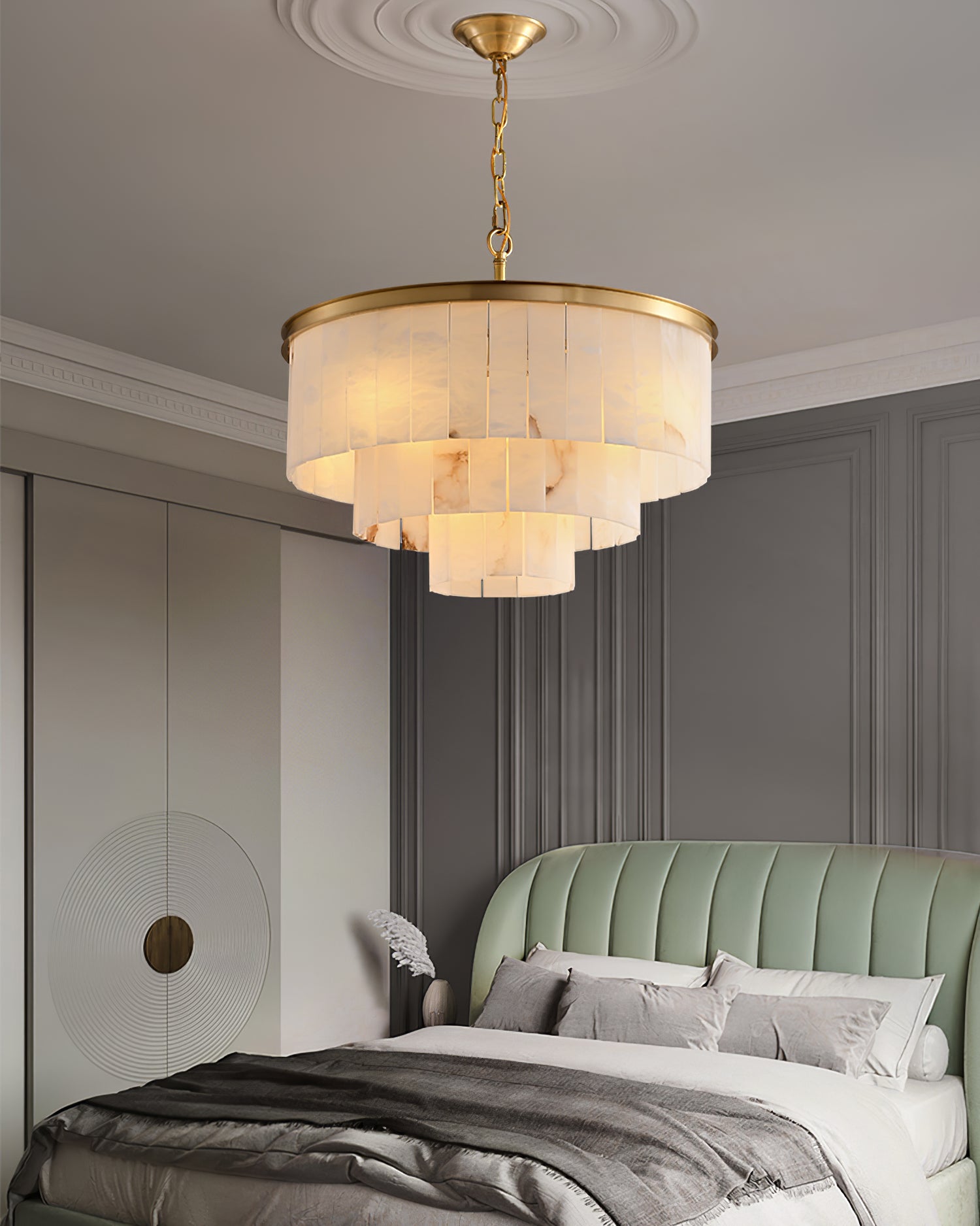 Alabaster multi-layered circular chandelier - Cueteks