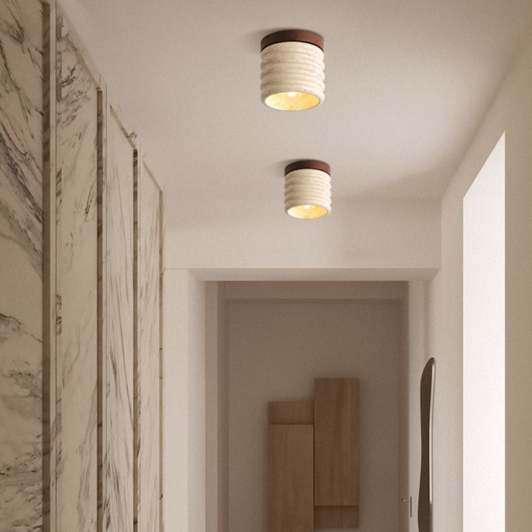Marble Semi Flush Cylindrical Ceiling Light - Cueteks