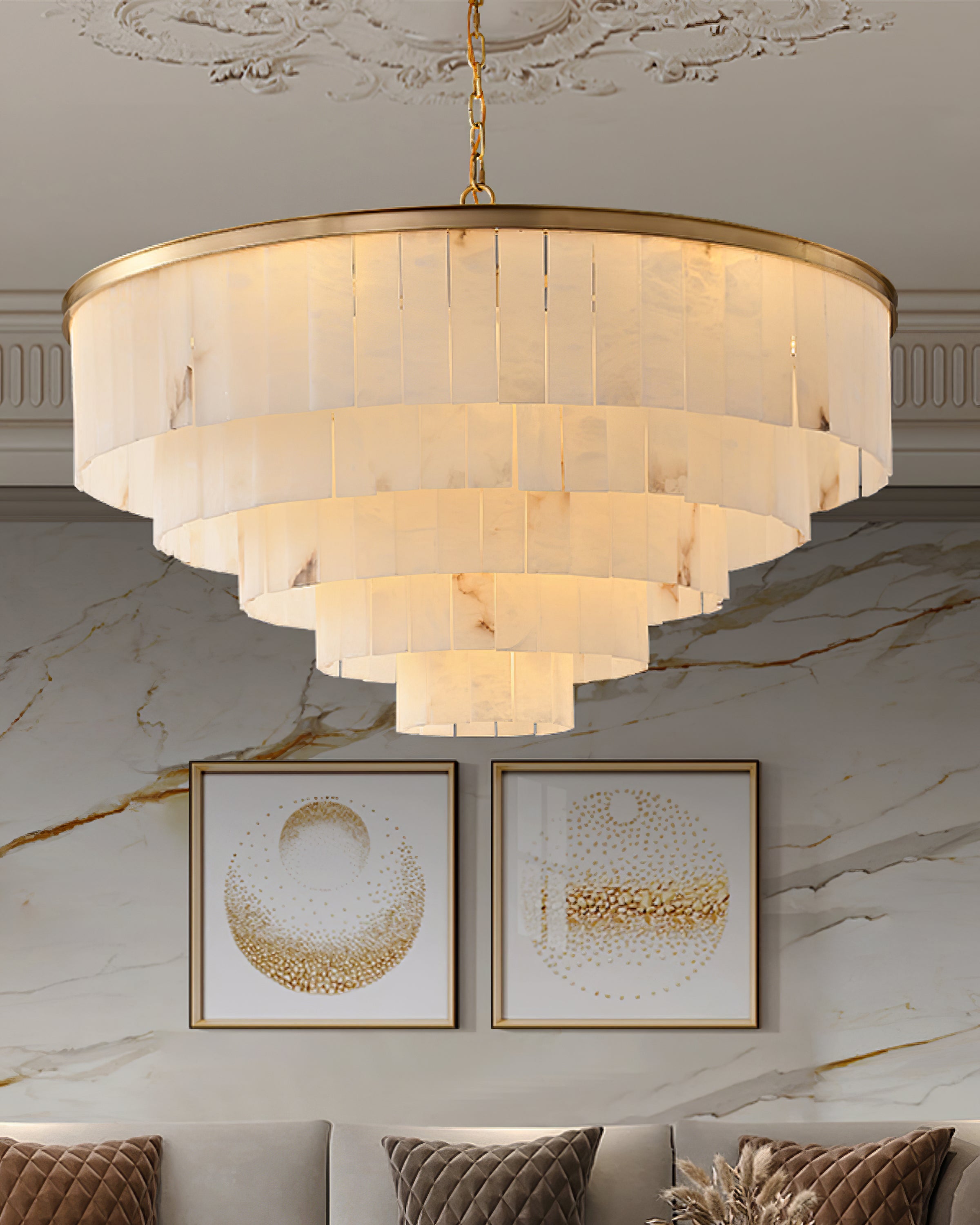 Alabaster multi-layered circular chandelier - Cueteks