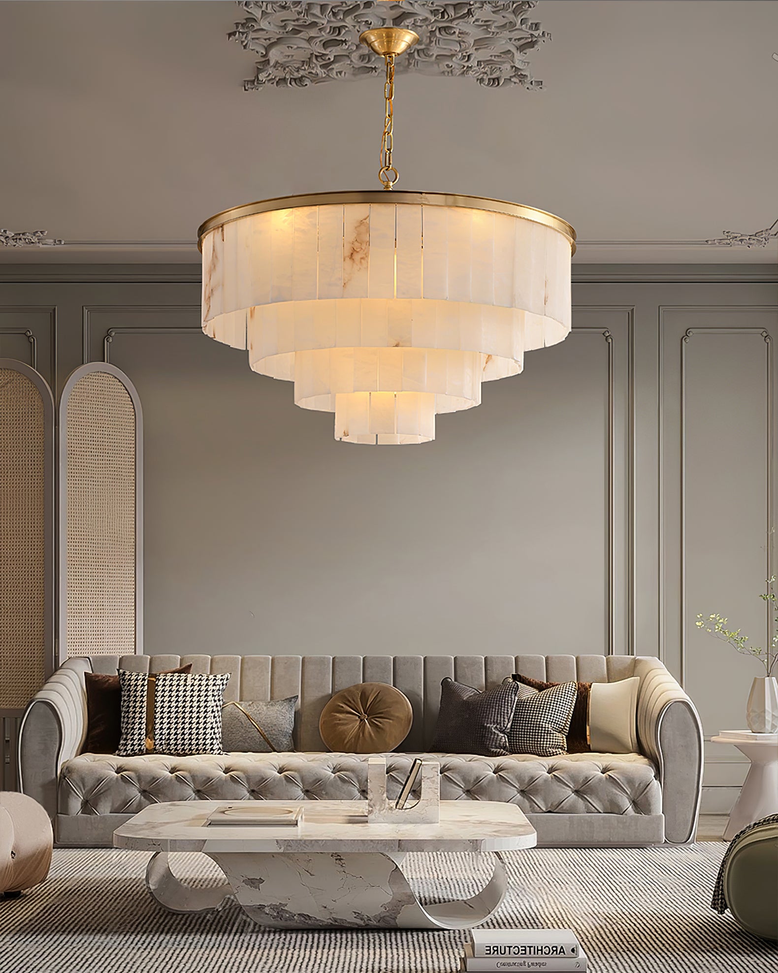 Alabaster multi-layered circular chandelier - Cueteks