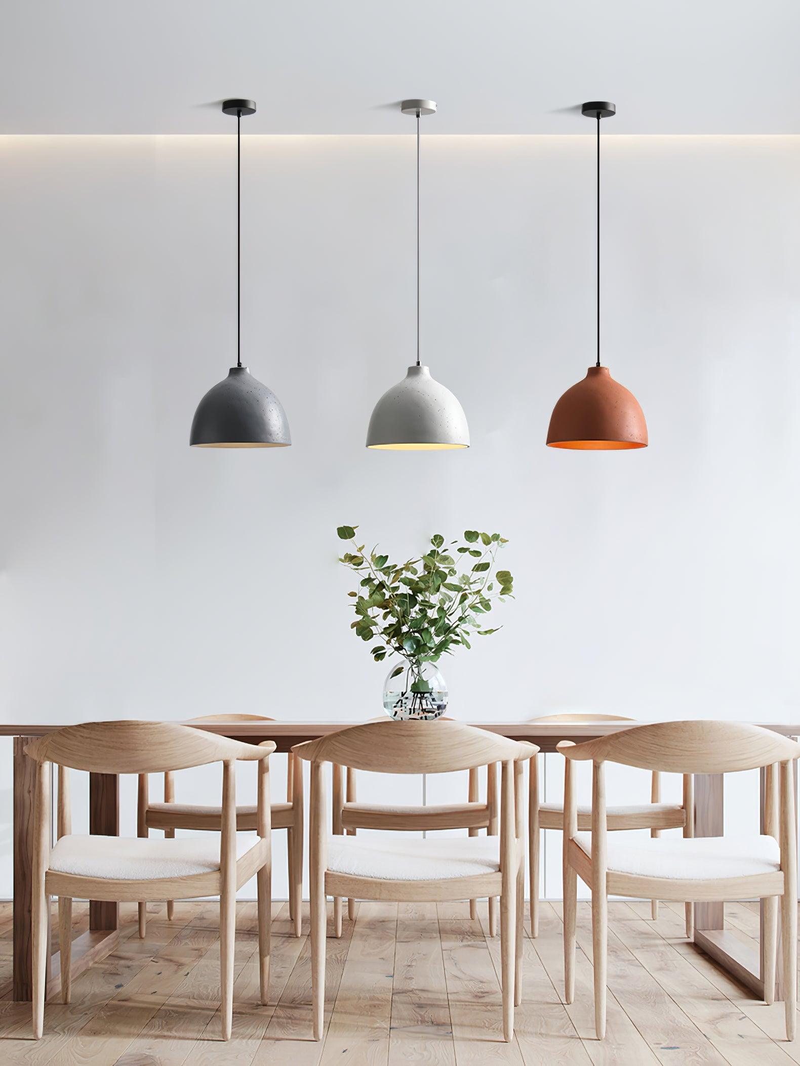 Coloured pendants with individual ceiling canopies
