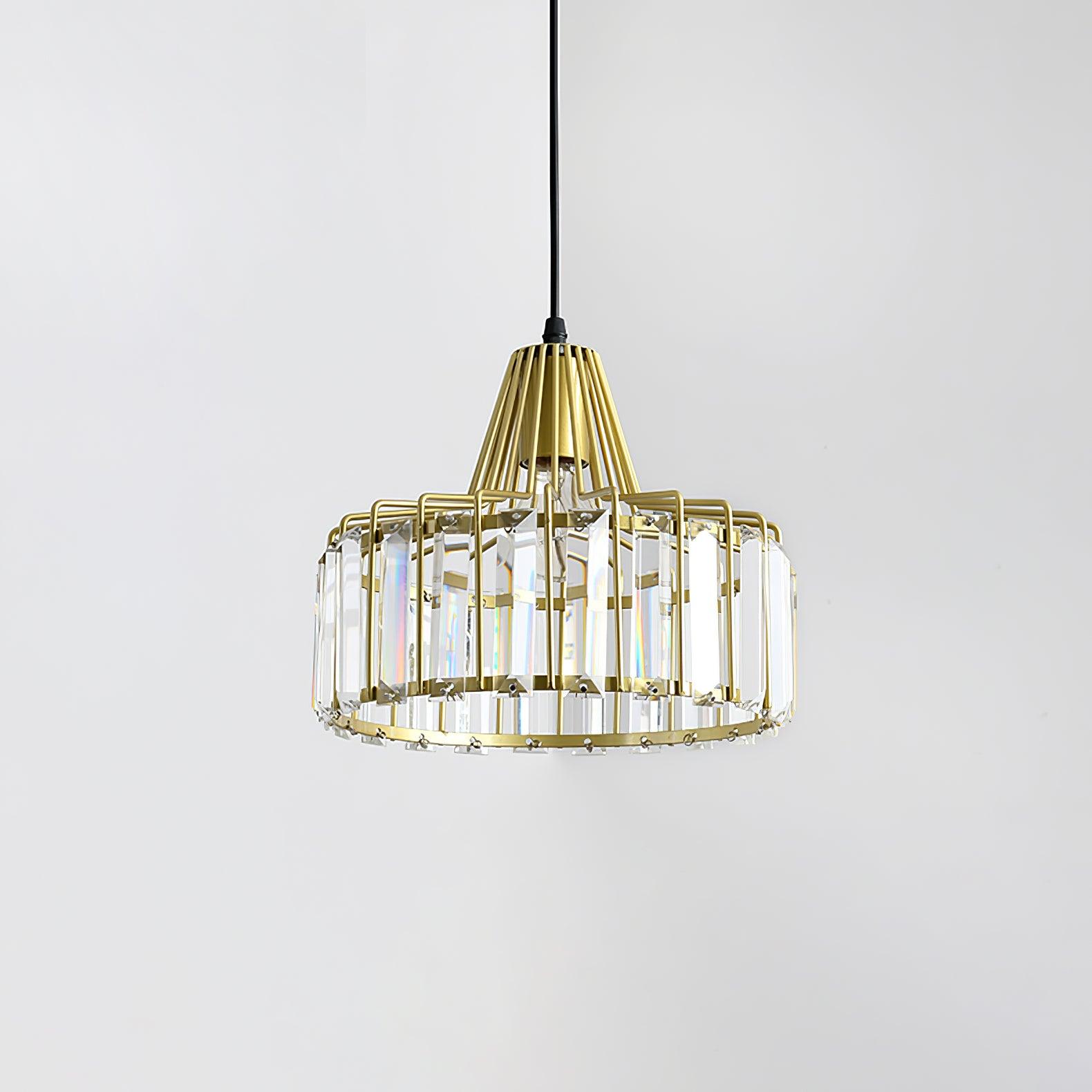 Gold-coloured drum fixture with clear faceted panels
