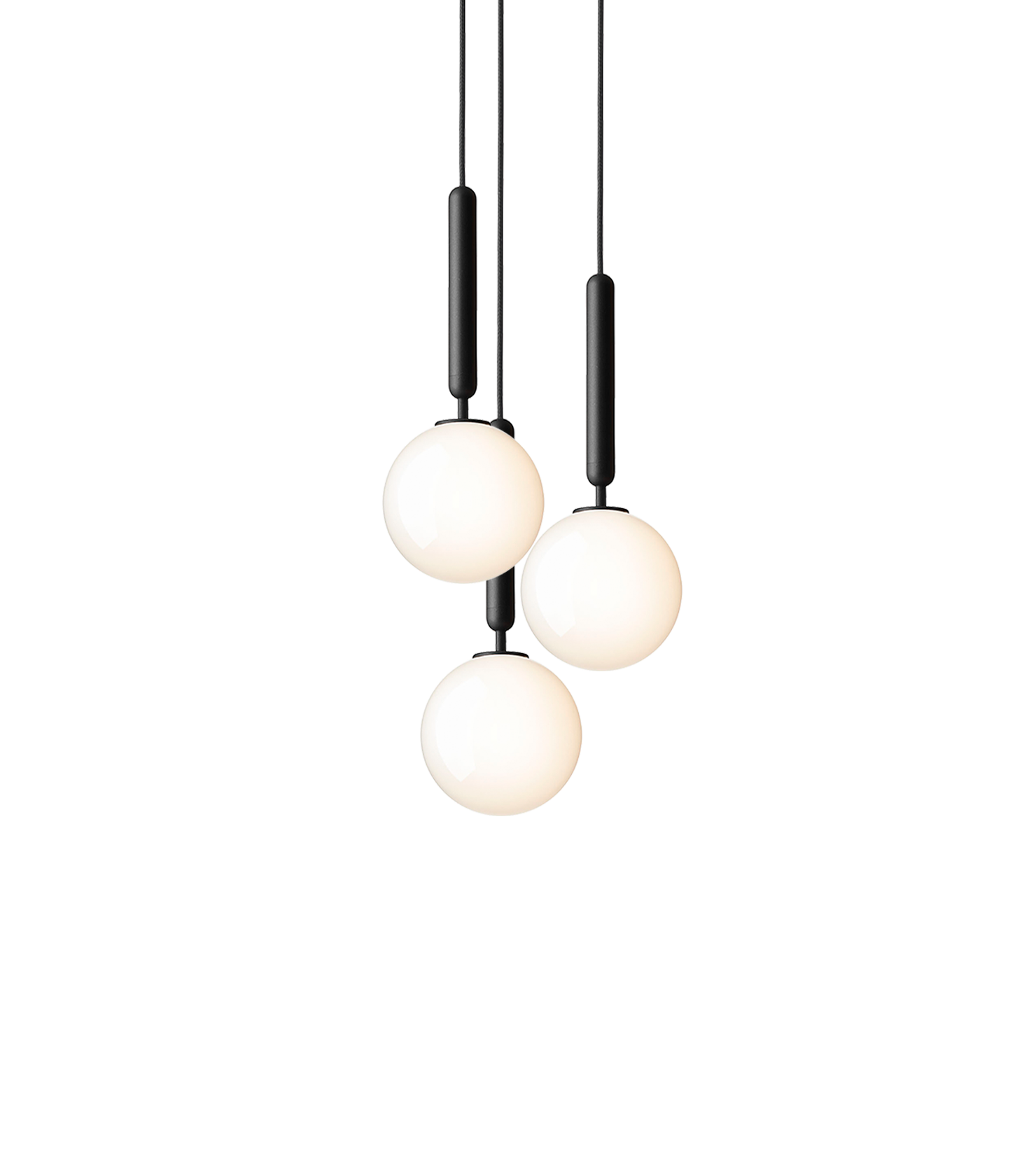 White globe cascade shown with black stems