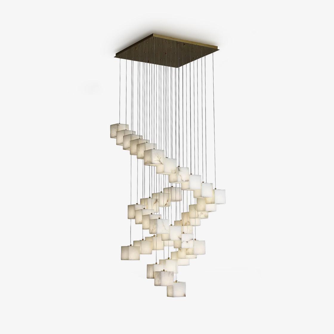 Descending spiral of illuminated cube shades