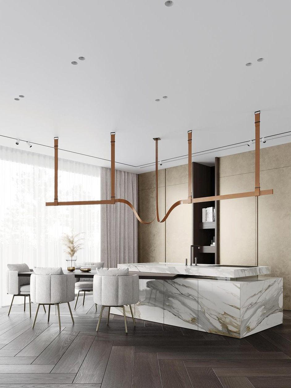 Several brown linear profiles in a bright interior