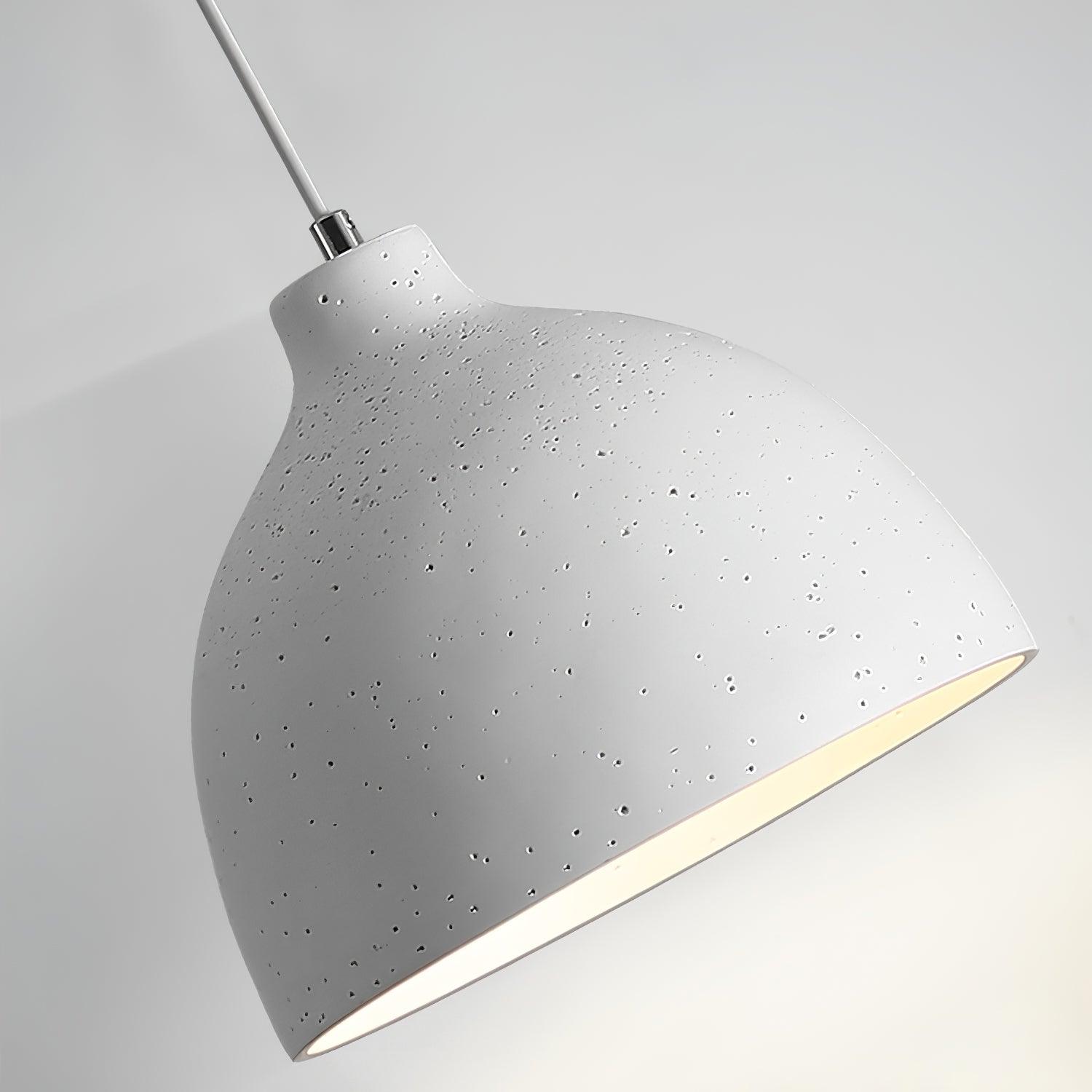 Angled close-up of a white speckled shade