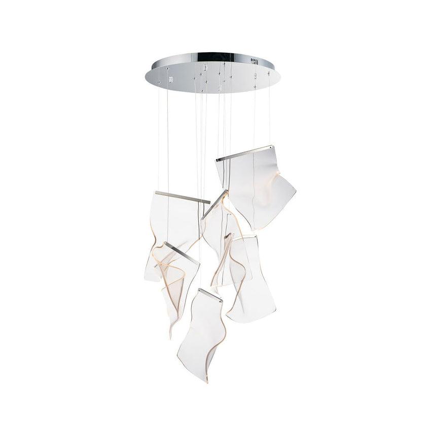Six cascading acrylic elements with silver-coloured strips and round canopy