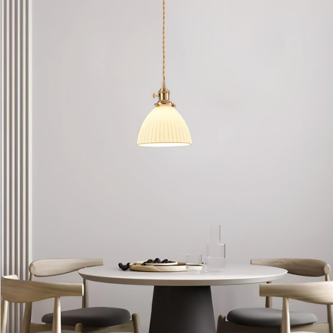 Brass Pleated Ceramic Pendant Lamp - Cueteks