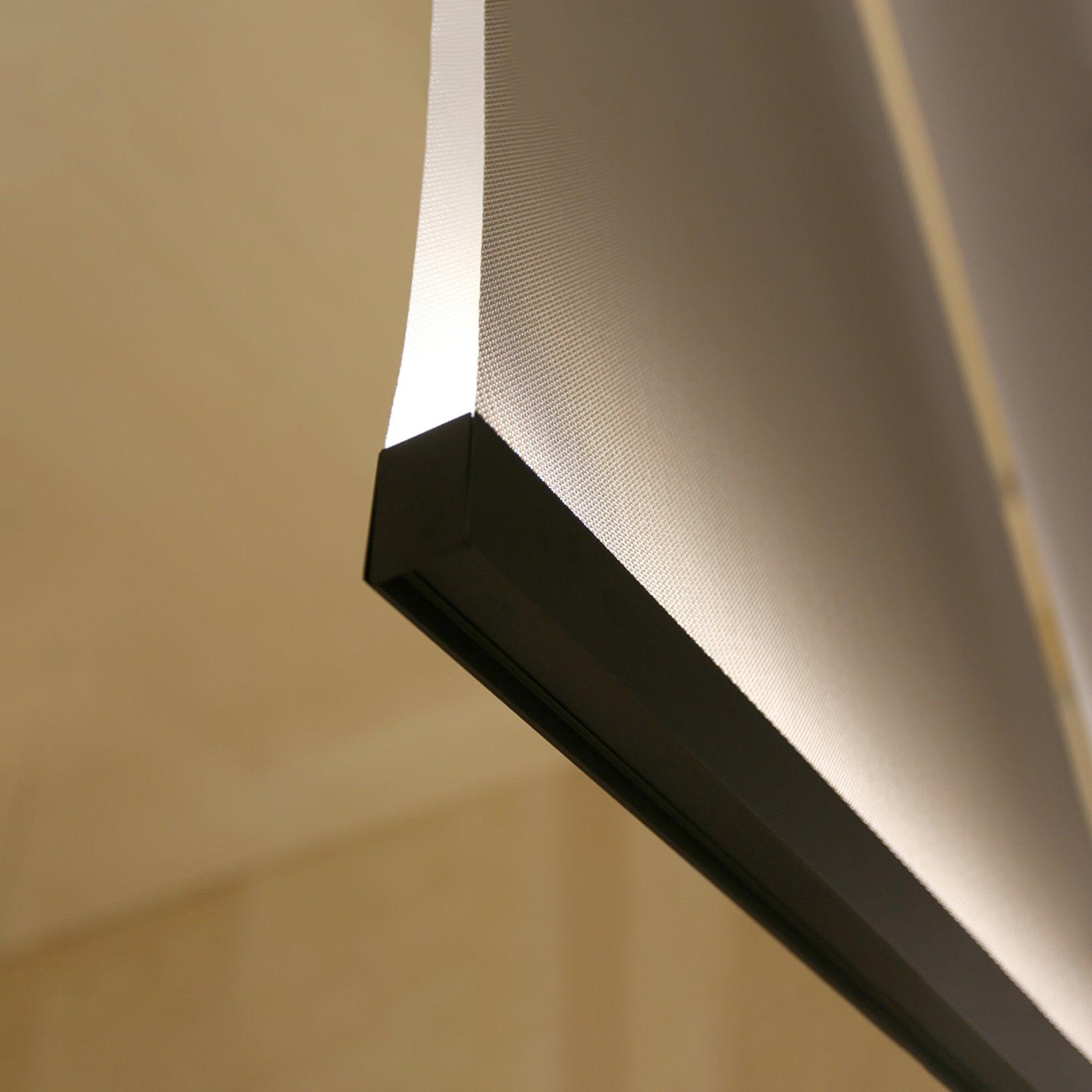Angled underside detail of a dark pendant rail